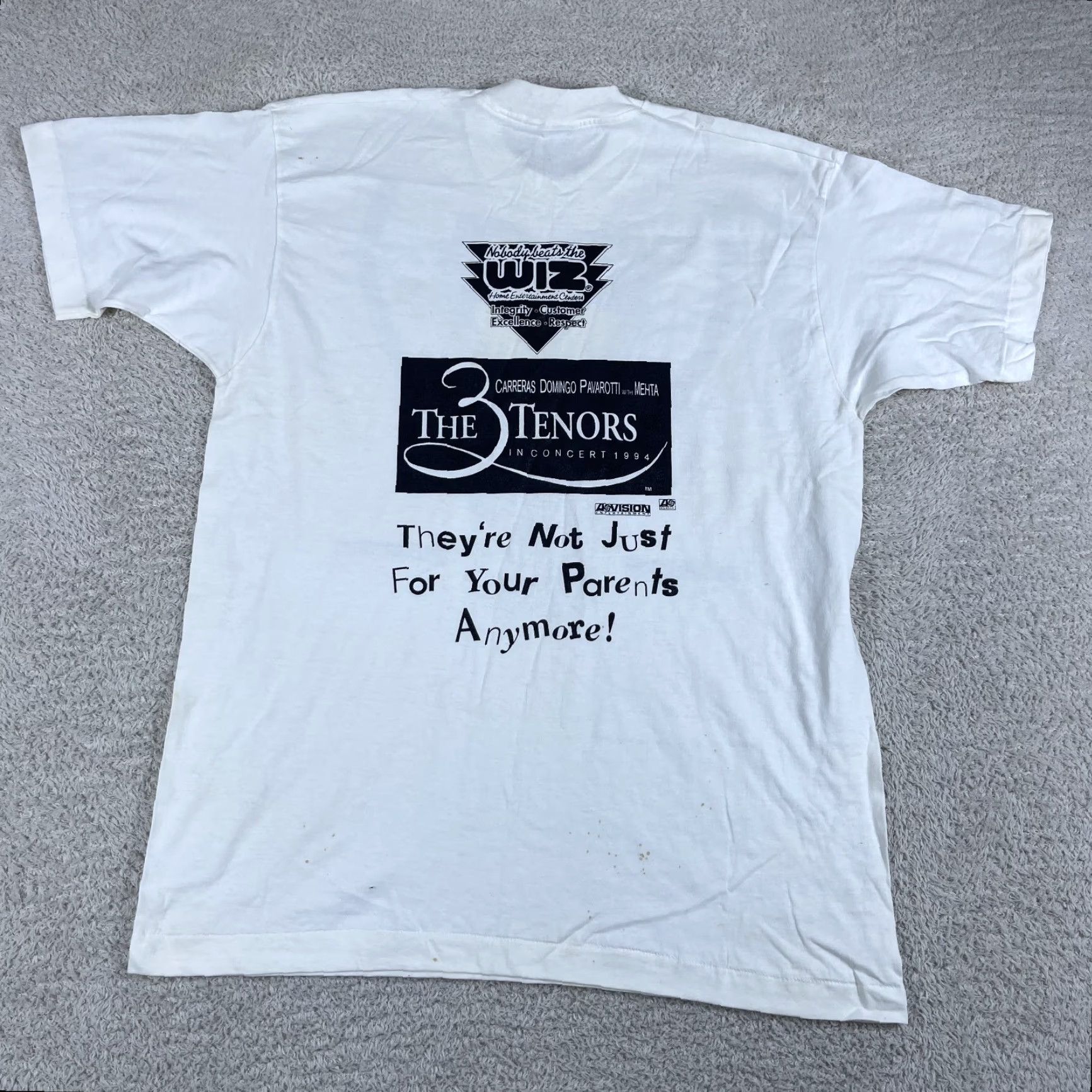 Fruit Of The Loom VINTAGE The 3 Tenors T-Shirt Adult XL White USA 90’s Tour Pavarotti Opera Promo Shirt Mens Size US XL / EU 56 / 4 - 3 Thumbnail