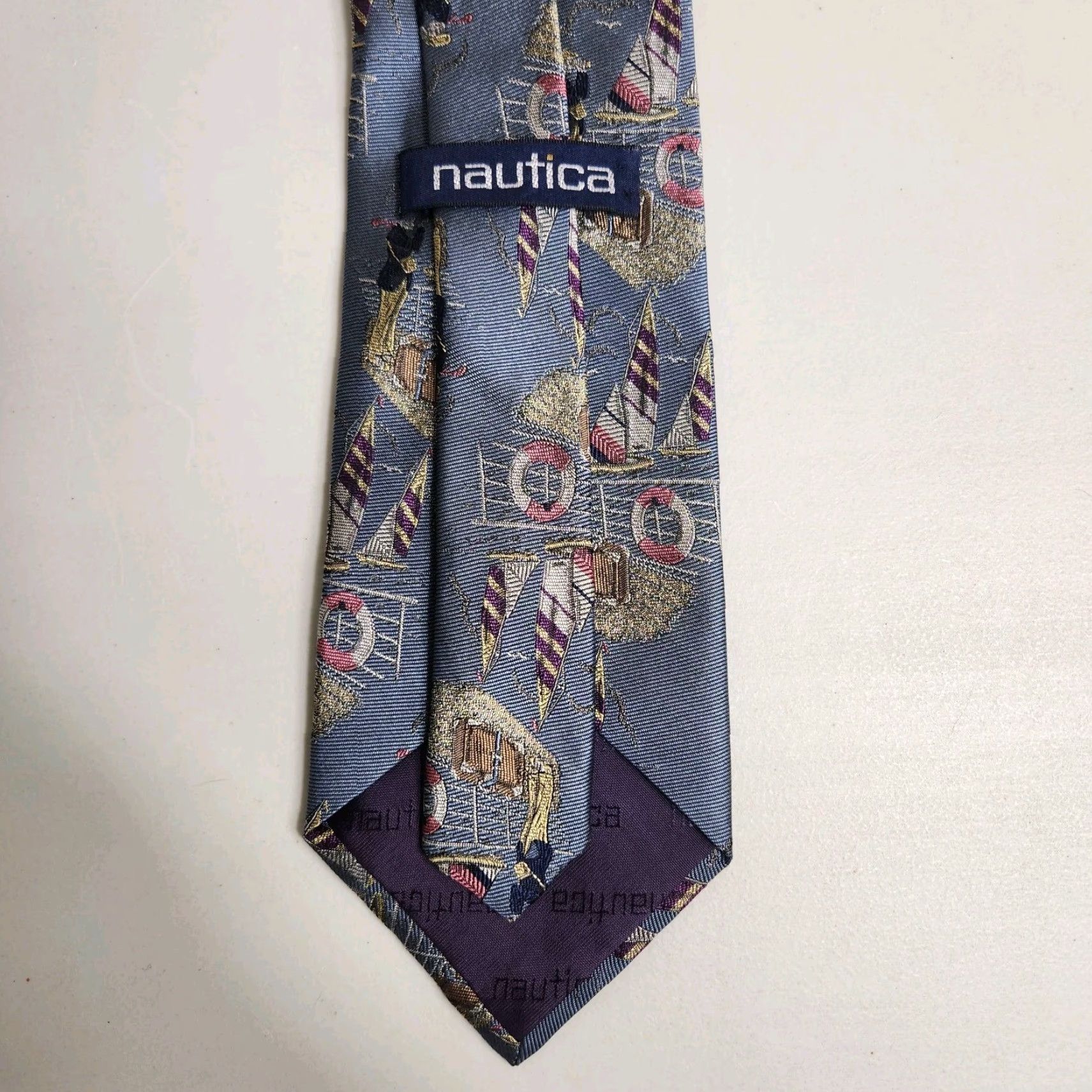 Nautica VINTAGE Nautica Tie Mens 100% Silk Blue Nautical Sailboat Captain Printed Classic 55"-57" Length Classic Width Adjustable Mens Size ONE SIZE - 3 Thumbnail