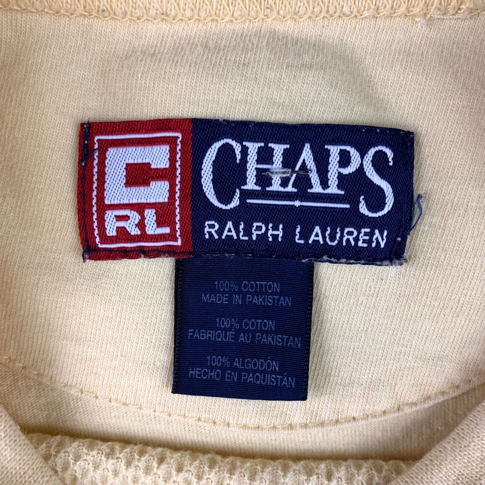 Chaps VINTAGE Chaps Ralph Lauren Men's T-Shirt Yellow 100% Cotton Crew Neck Short Sleeve Logo Chest Large Size US L / EU 52-54 / 3 - 3 Thumbnail