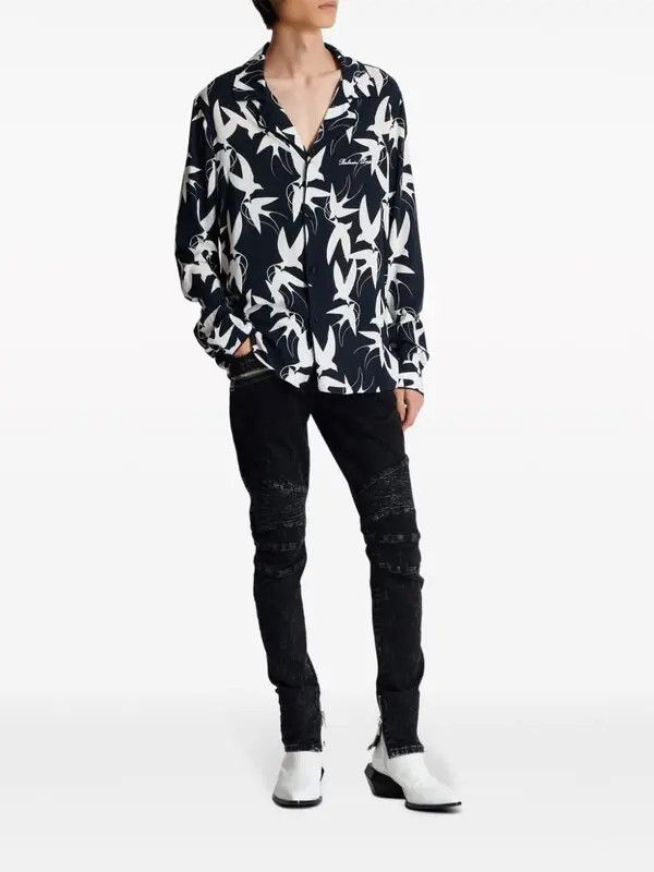 Balmain o1s1wg111025 Swallow Print Shirt in Black Size US M / EU 48-50 / 2 - 2 Thumbnail