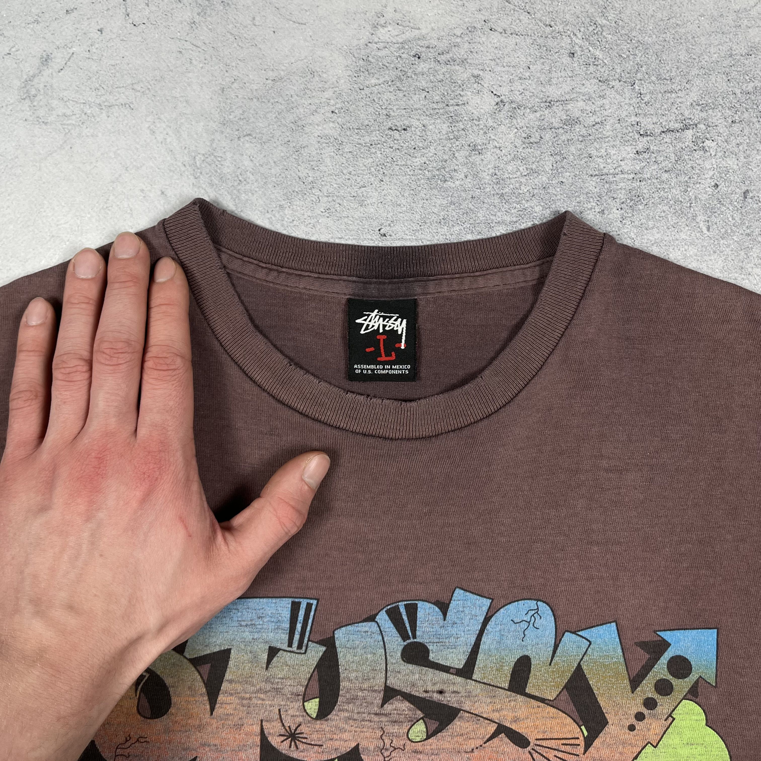 Stussy Vintage Stussy Graffiti Sunfaded Brown T Shirt 2000’s Size US L / EU 52-54 / 3 - 18 Thumbnail