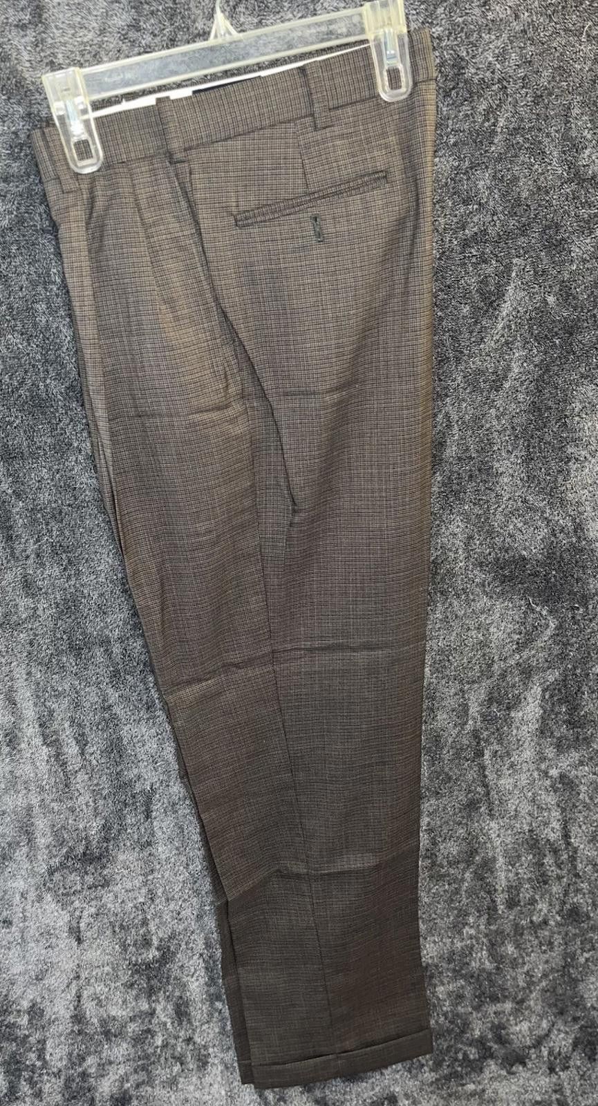 Roundtree & Yorke Roundtree & Yorke 34x32 Brown Plaid Wool Dress Pants Cuffed Size US 34 / EU 50 - 1 Thumbnail
