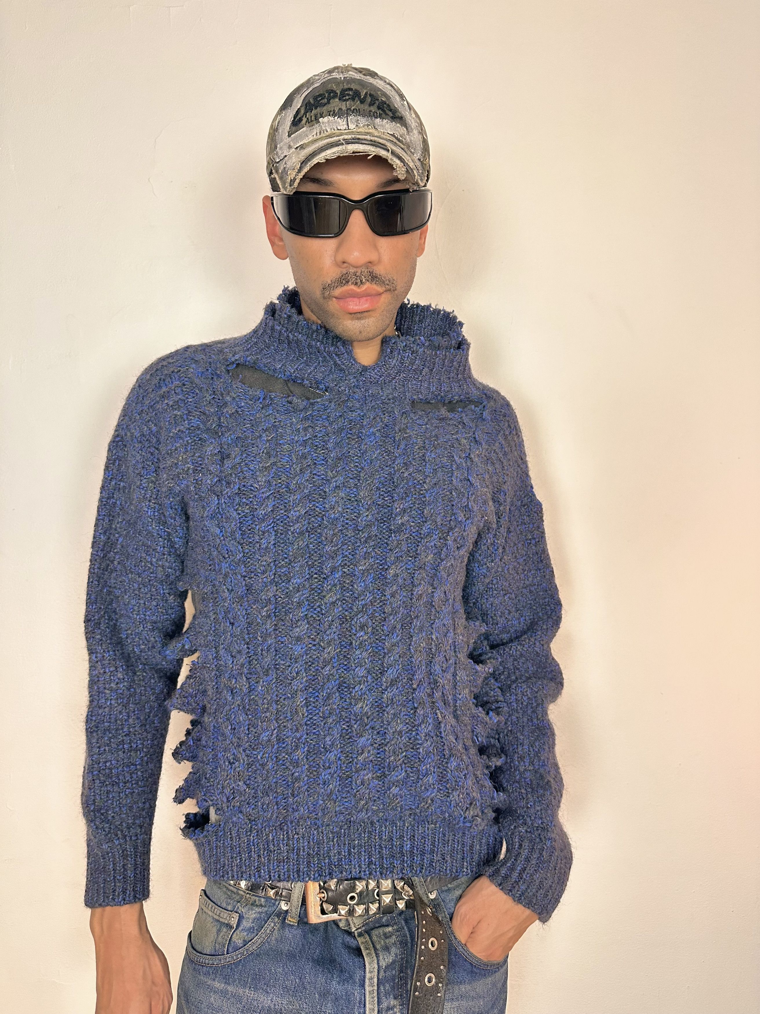 Other ASTROBOI* Blue Deconstructed Ripped Grunge Sweater - XL Size US XL / EU 56 / 4 - 1 Thumbnail