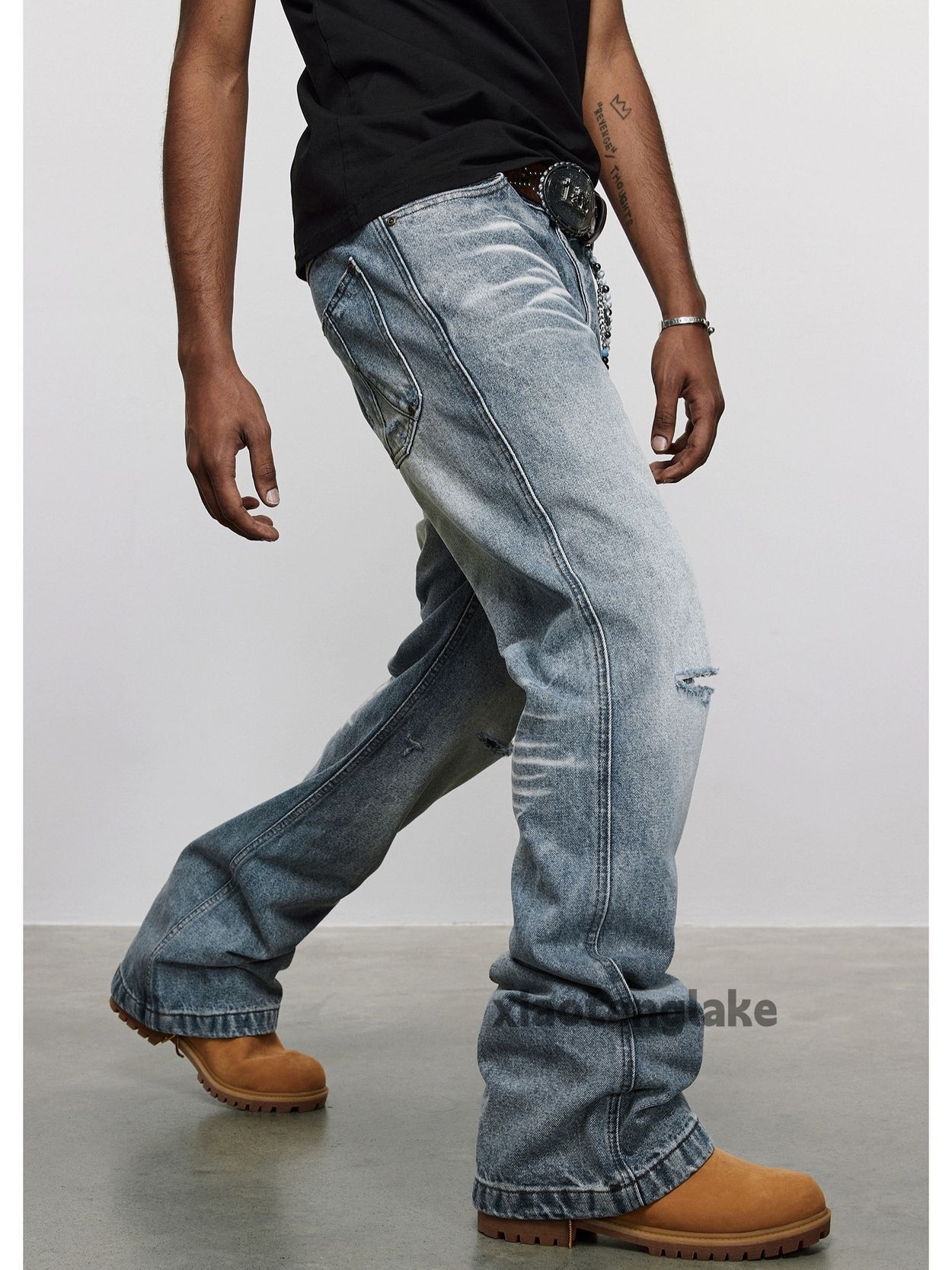 Jean × Vintage washed faded y2k skate hiphop damaged flared jeans Size US 32 / EU 48 - 2 Thumbnail
