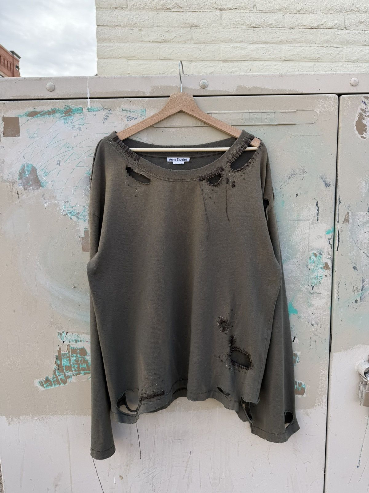 Acne Studios Acne Studios Sage Green Pearlized and Distressed Long Sleeve Size US M / EU 48-50 / 2 - 1 Thumbnail