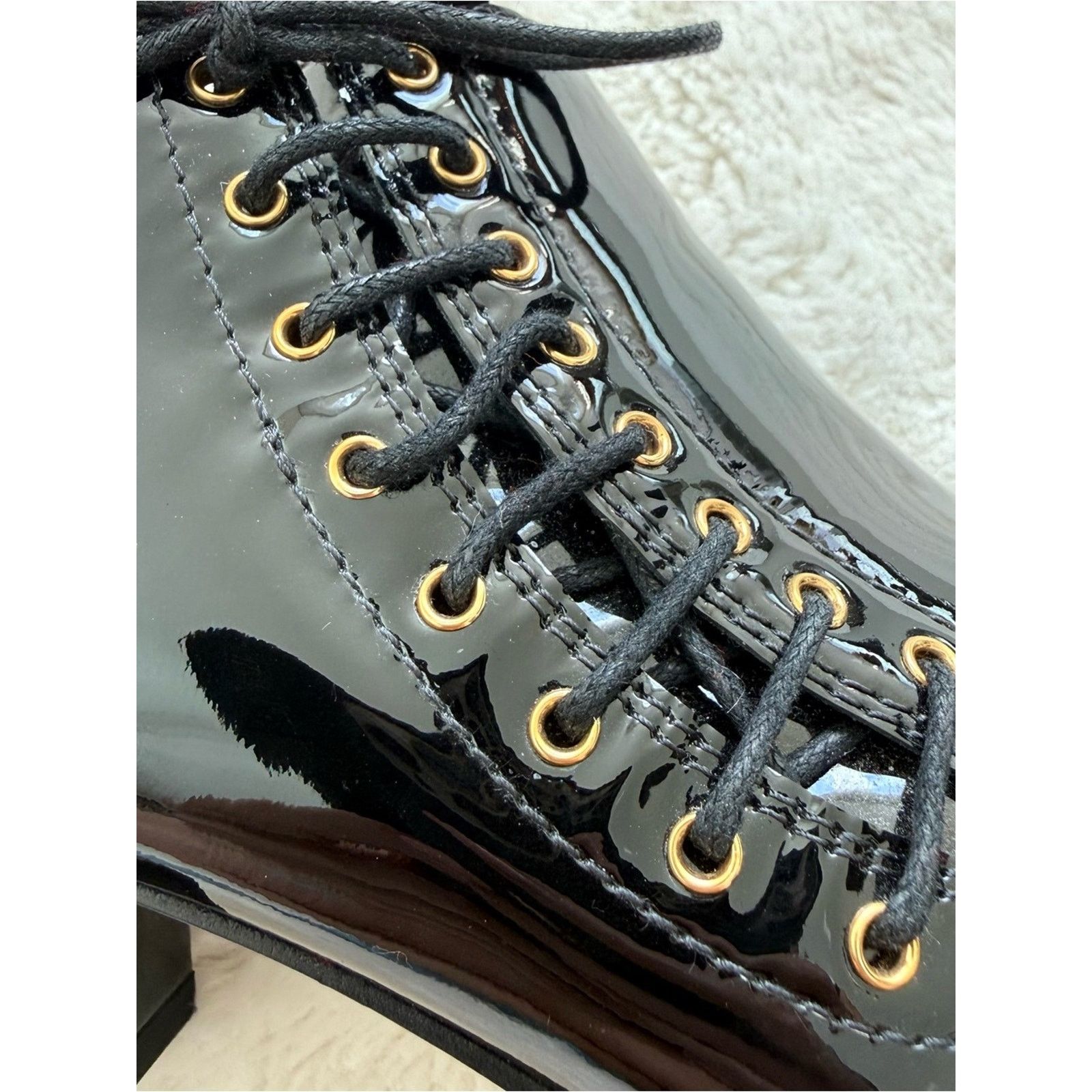 Chanel Chanel Lace Up Ankle Boots Black Patent Leather Heel CC 39EU Size US 9 / IT 39 - 7 Thumbnail