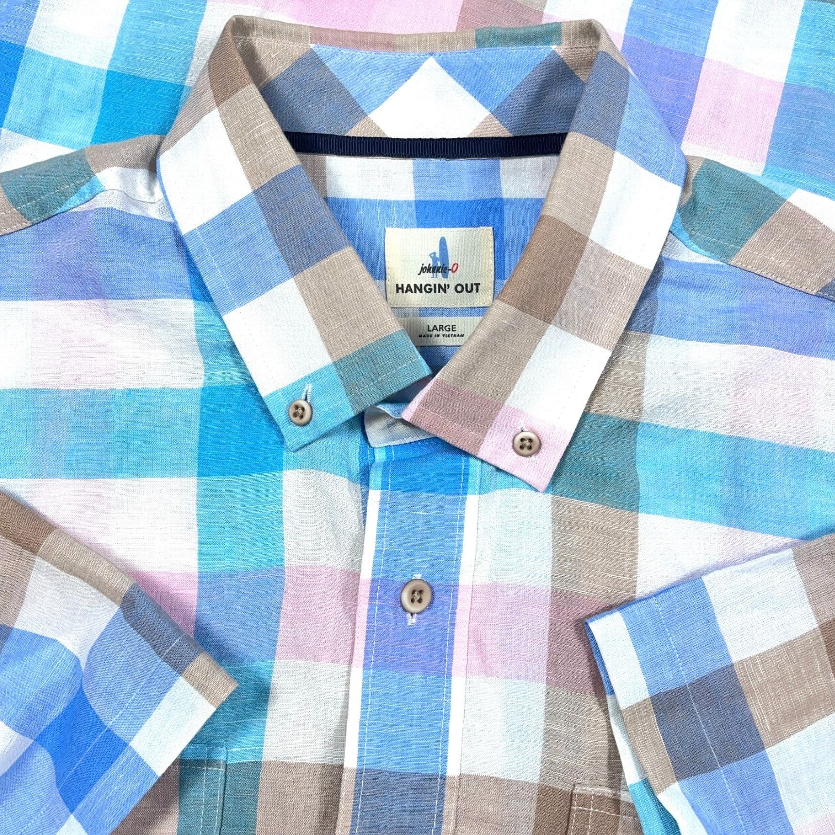 johnnie-O johnnie-O Shirt Men Large Blue Pink Button Up Linen Lyocell Camp Size US L / EU 52-54 / 3 - 2 Thumbnail