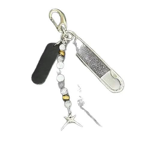 Jewelry 77Black Beaded Tassel Keychain with Silver Safety Pin Charm Size ONE SIZE - 5 Thumbnail