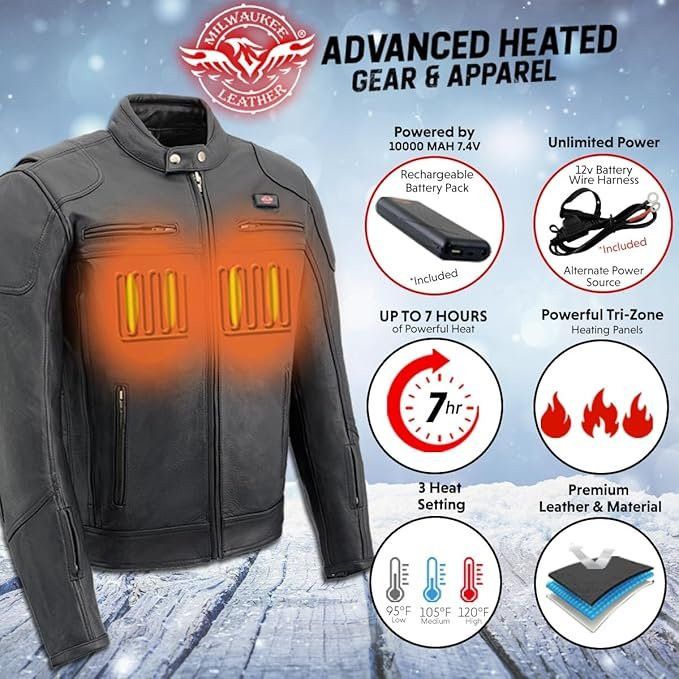 Other Milwaukee Leather Heated Jacket 4 Men Black Cowhide Leather Size US XL / EU 56 / 4 - 3 Thumbnail