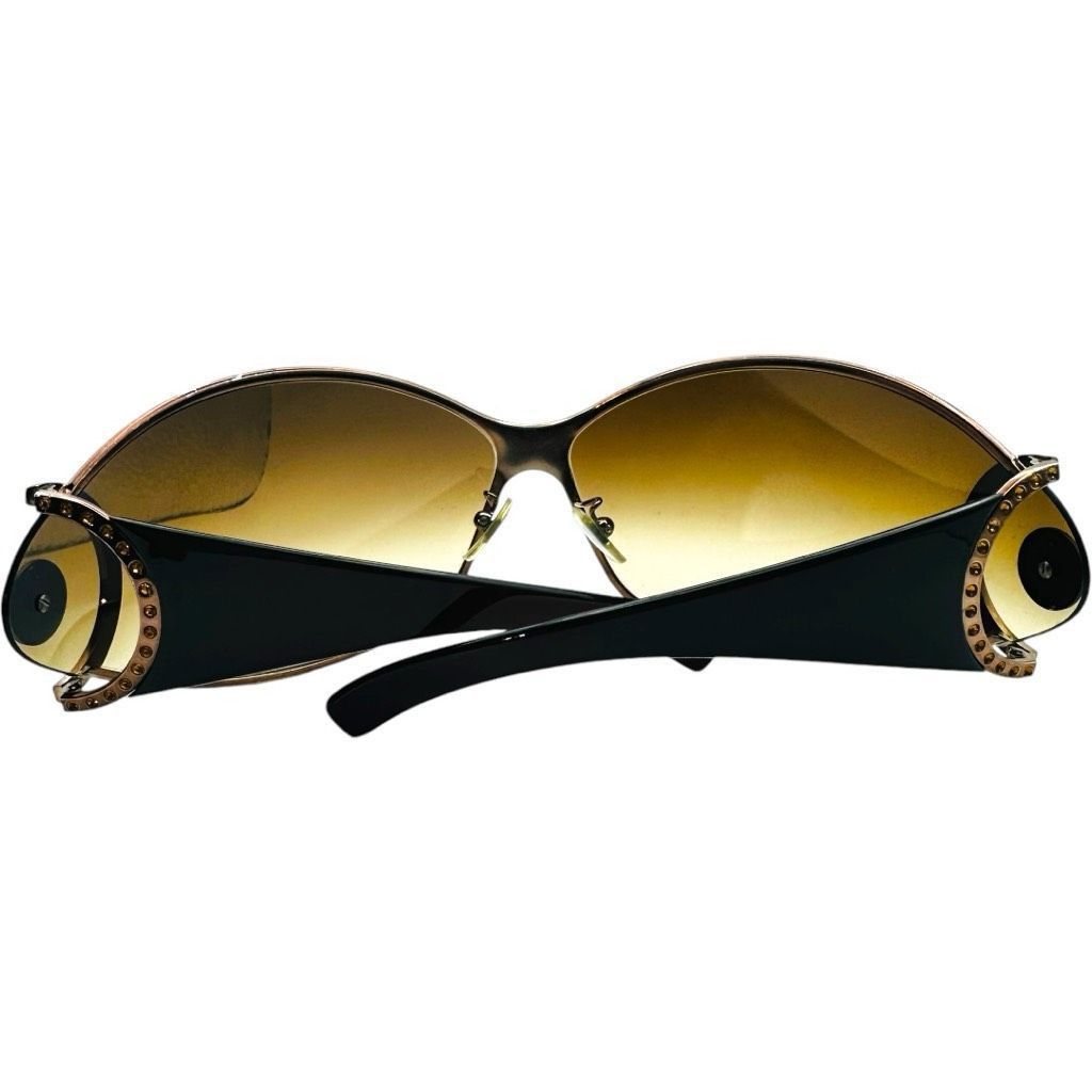 Versace VERSACE Medusa Logo Sunglasses Brown Gold SWAROVSKI Crystal Embellished Shield Oversized Made In Italy Luxury Designer Sunglasses 2064-B 1169/13 87[]12 110 Size ONE SIZE - 4 Thumbnail