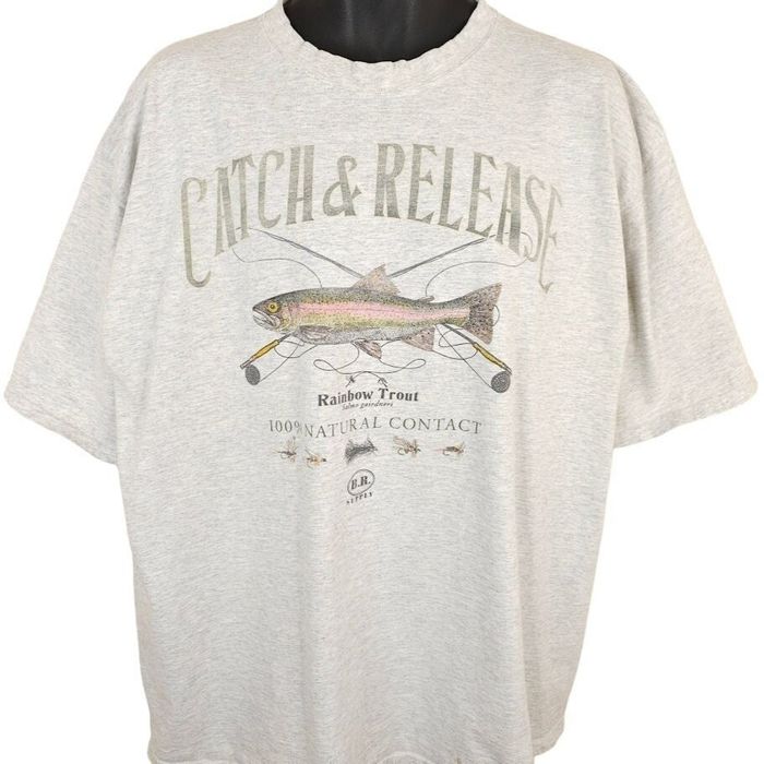 Vintage Rainbow Trout Fishing T Shirt Mens Size XL Vintage 90s Catch