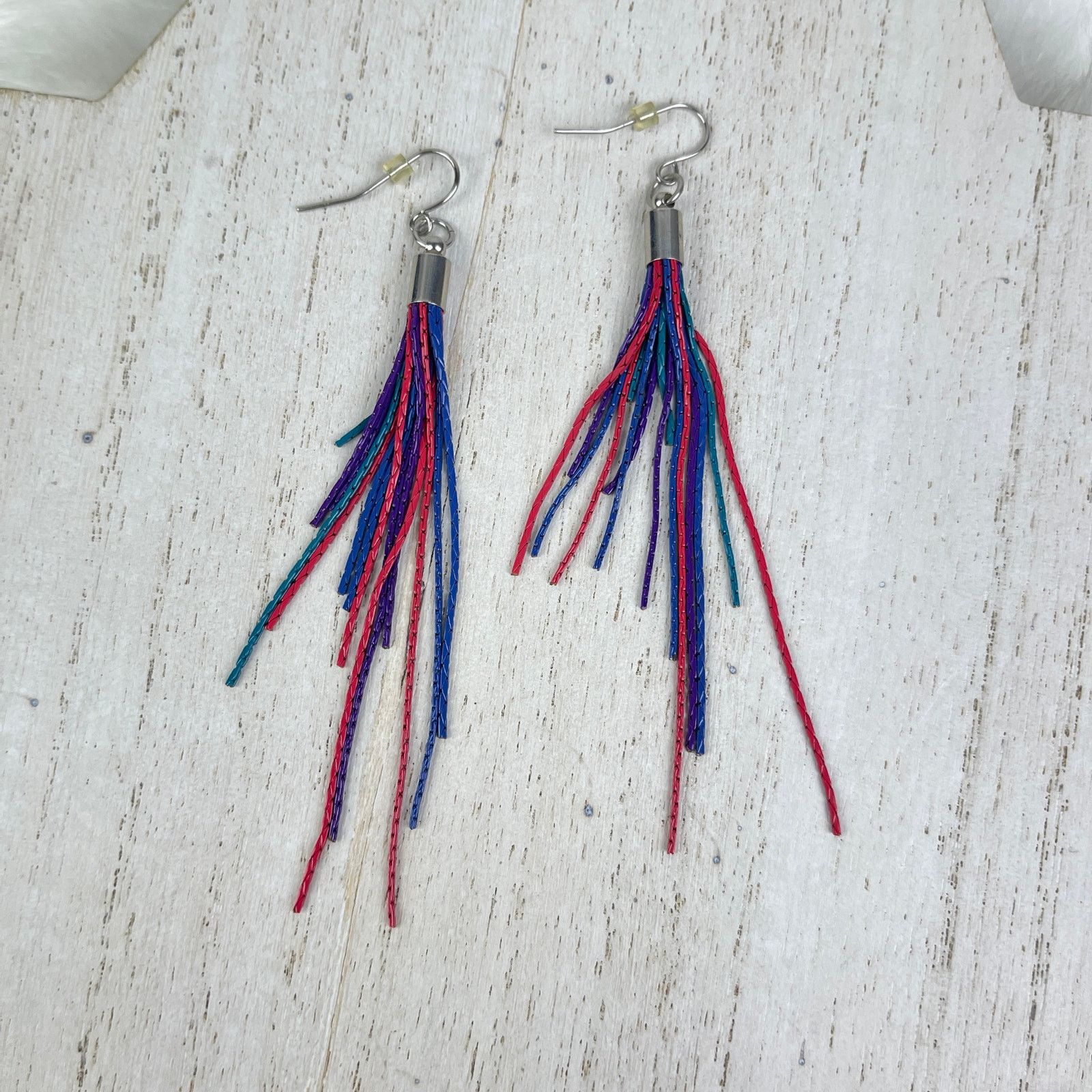 Other Colorful Chain Link Fringe Earrings Purple Teal Pink Blue Size ONE SIZE - 6 Thumbnail