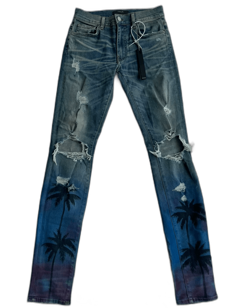 Amiri Palm Tree Distressed Denim Pants