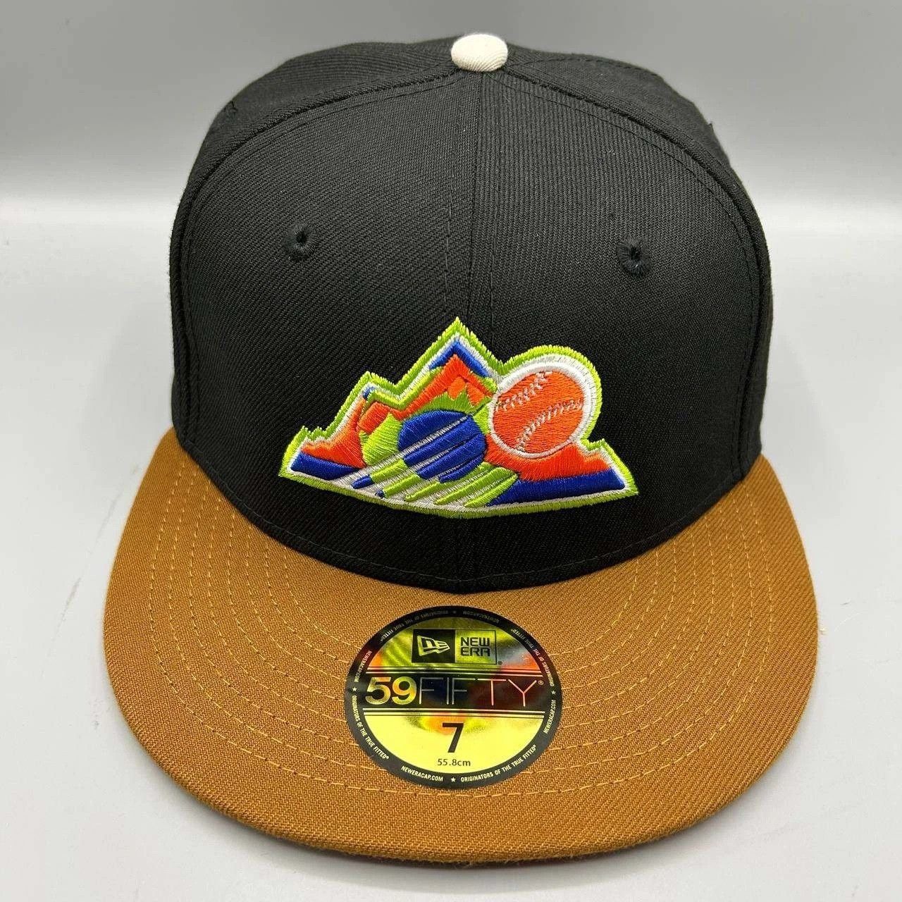 New Era Colorado Rockies Hat Men 7 Black Brown MLB Fitted Cap New Size ONE SIZE - 2 Thumbnail