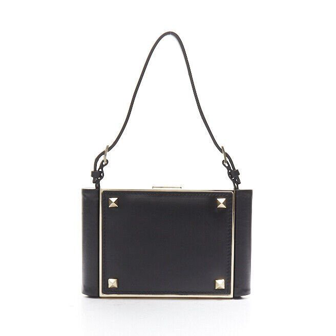 Valentino VALENTINO black leather gold rockstud metal frame miniaudiere clasp clutch bag Size ONE SIZE - 1 Thumbnail