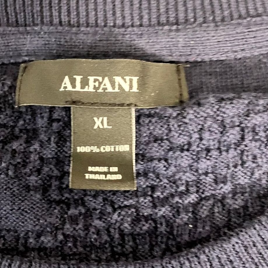 Alfani ALFANI Navy Blue Textured Crew Neck Long Sleeve Cotton Sweater Mens XL Pullover Knit Shirt Cardigan Style Regular Fit Women? Size US XL / EU 56 / 4 - 2 Thumbnail