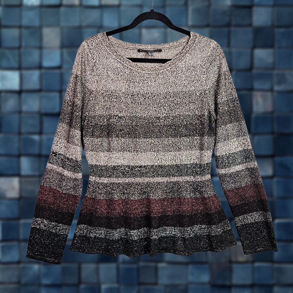 White House Black Market White House Black Market Women's Metallic Striped Peplum Sweater Size M Size M / US 6-8 / IT 42-44 - 1 Thumbnail