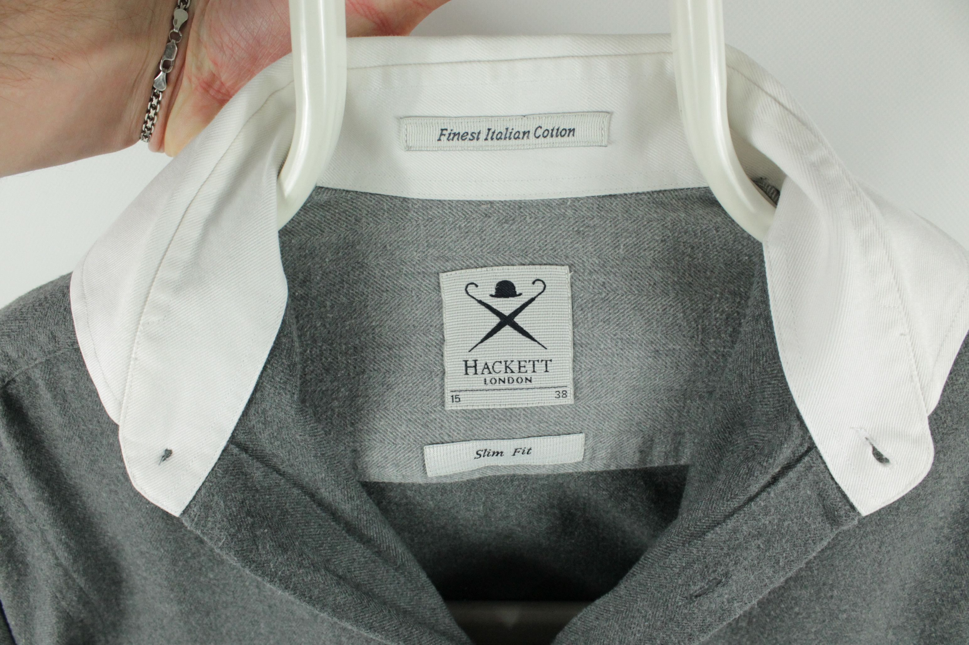 Designer × Hackett Hackett Micro Herringbone Flannel Slim Fit Dress Shirt Men's Size US M / EU 48-50 / 2 - 13 Thumbnail