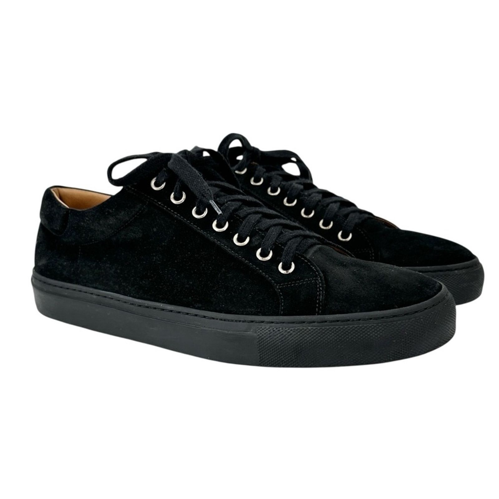 Ralph Lauren Black Suede Leather Lowtop Laceup Sneakers Shoes Size US 11 / EU 44 - 2 Thumbnail