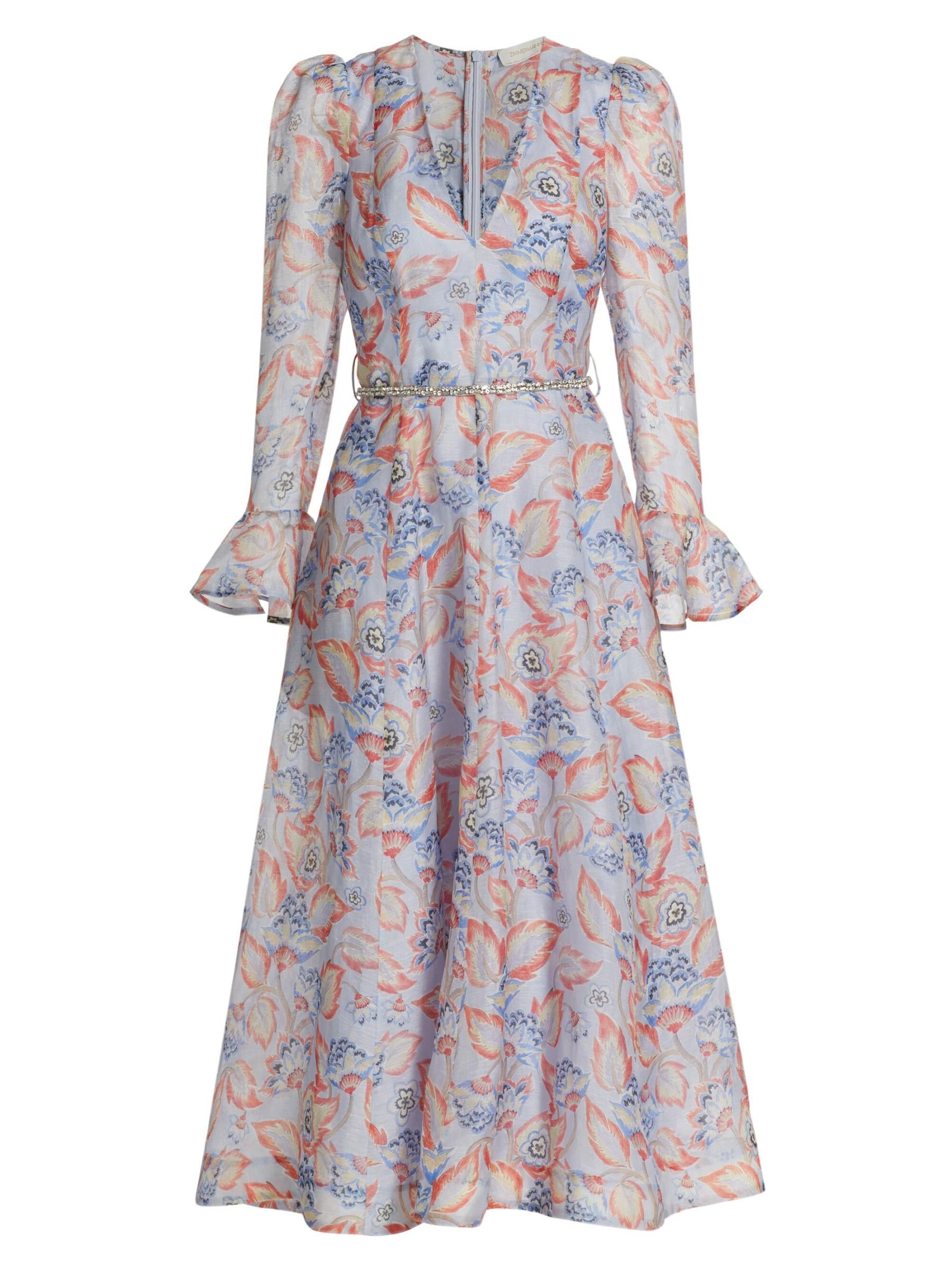 Zimmermann oc11z0825 Eden Floral Linen & Silk Belted Midi-Dress Size M / US 6-8 / IT 42-44 - 1 Thumbnail