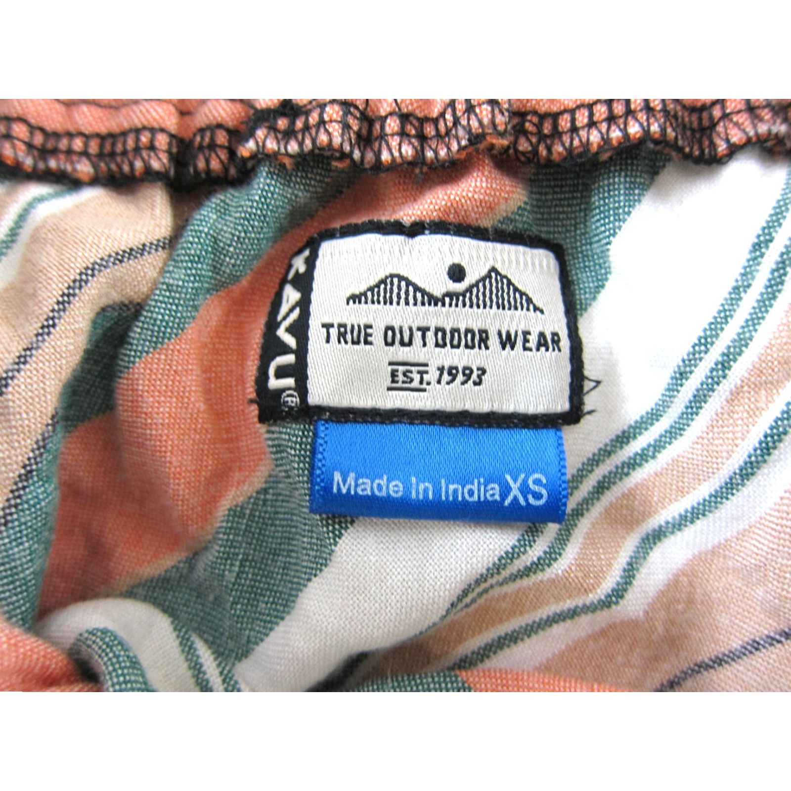 KAVU KAVU Skirt XS Elastic Waist Pocket Striped 100% Rayon Green Pink Beac h Maxi Knee Length Womens Size 26" / US 2 / IT 38 - 3 Thumbnail