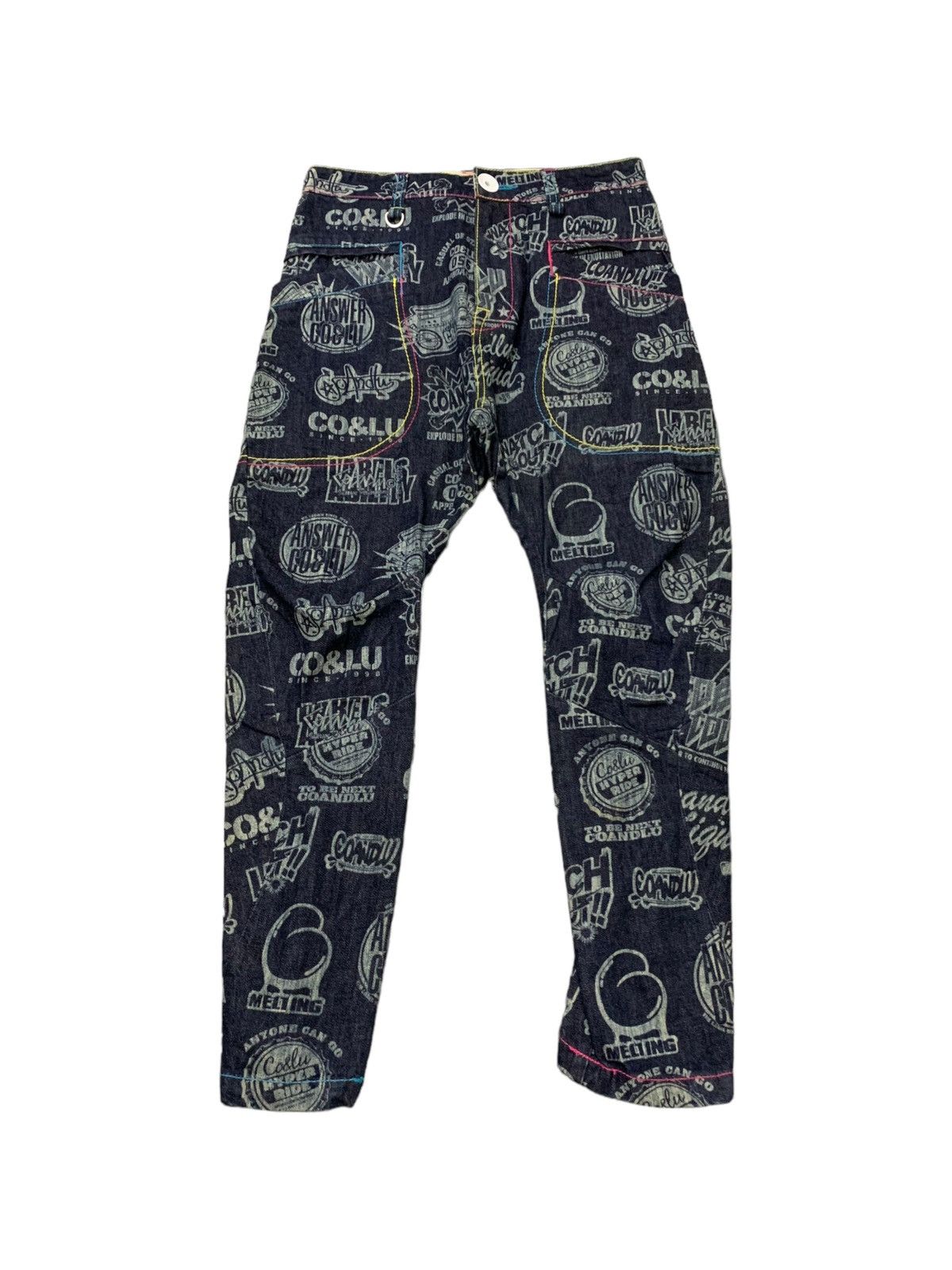 Hysteric Glamour × Japanese Brand Co & Lu Japan Drop Crotch All Over Printed Men Denim Pants Size US 29 - 3 Thumbnail