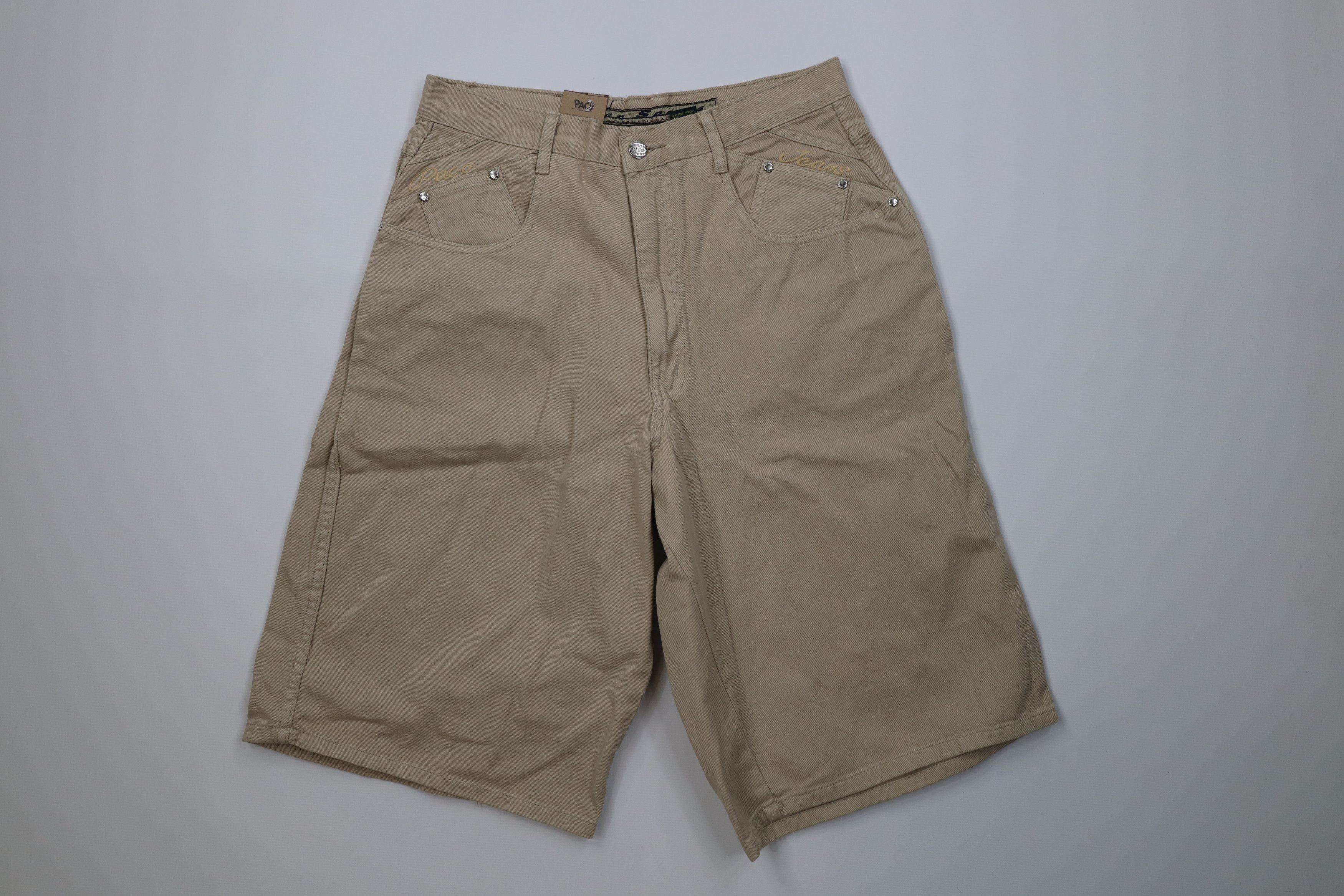 Vintage Deadstock Vintage 90s Paco Hip Hop Denim Jean Shorts Tan Size US 32 / EU 48 - 1 Thumbnail