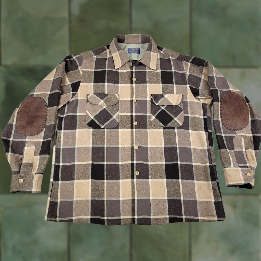 Pendleton VINTAGE Pendleton Board Shirt Adult L Multicolor Tartan Plaid Wool Button-Up Long Sleeve USA Mens Leather Elbow Patch Size US L / EU 52-54 / 3 - 1 Thumbnail