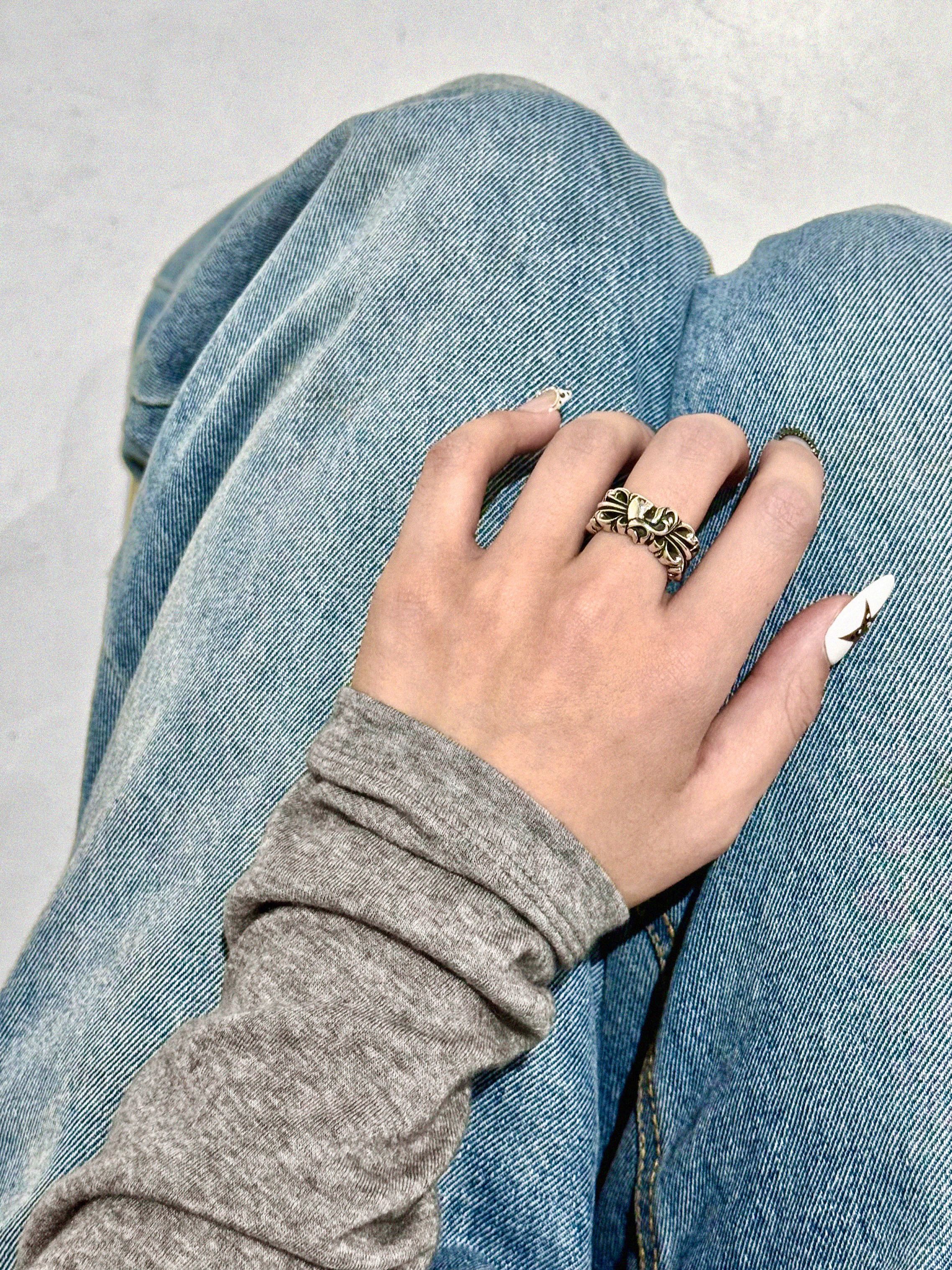 Chrome Hearts Chrome Hearts Silver Double Floral Cross Heart Ring Size ONE SIZE - 16 Thumbnail