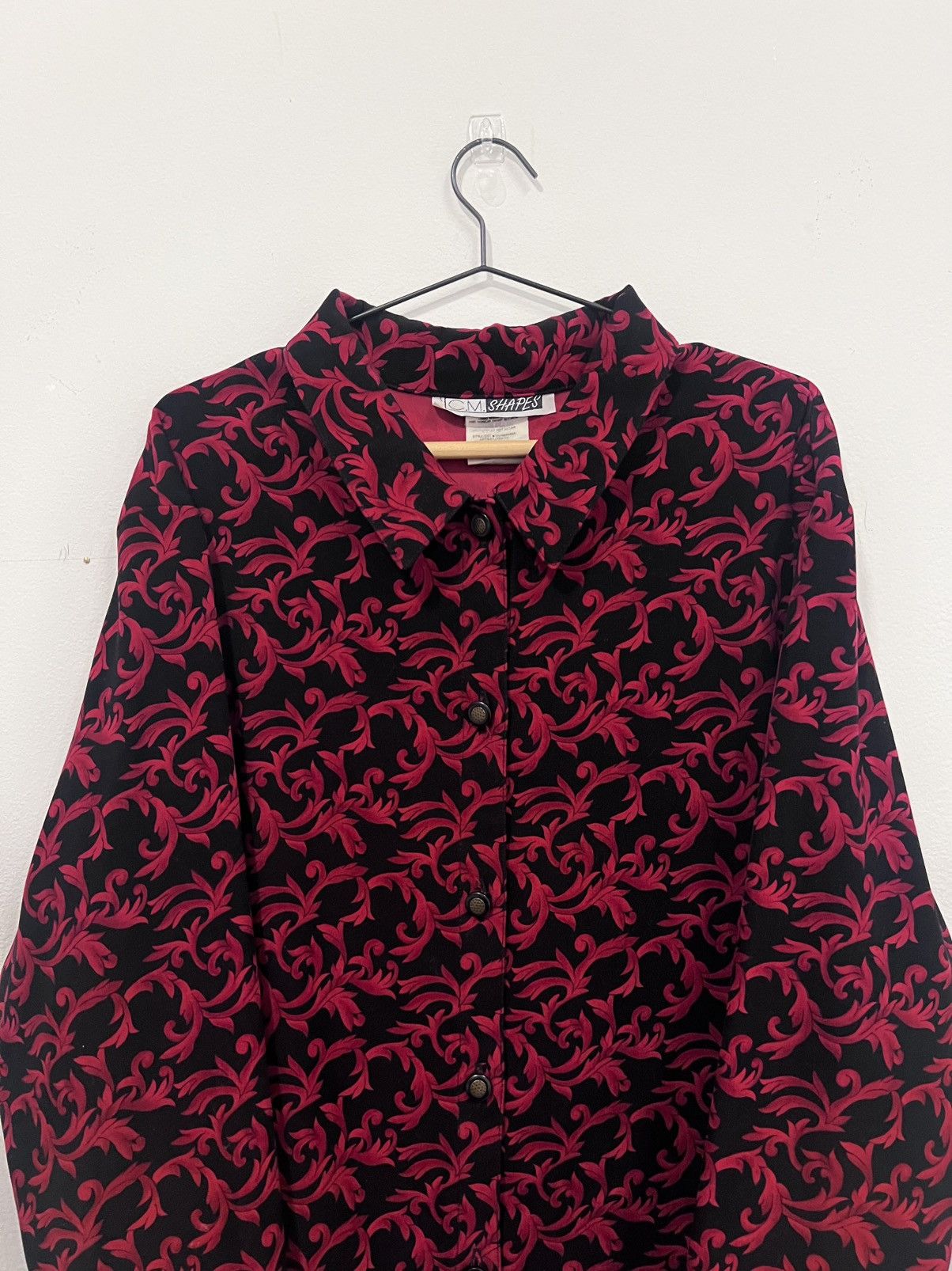 Other Vintage CM Shapes Black & Red Baroque Button-Up Shirt – 90s Size L / US 10 / IT 46 - 2 Thumbnail