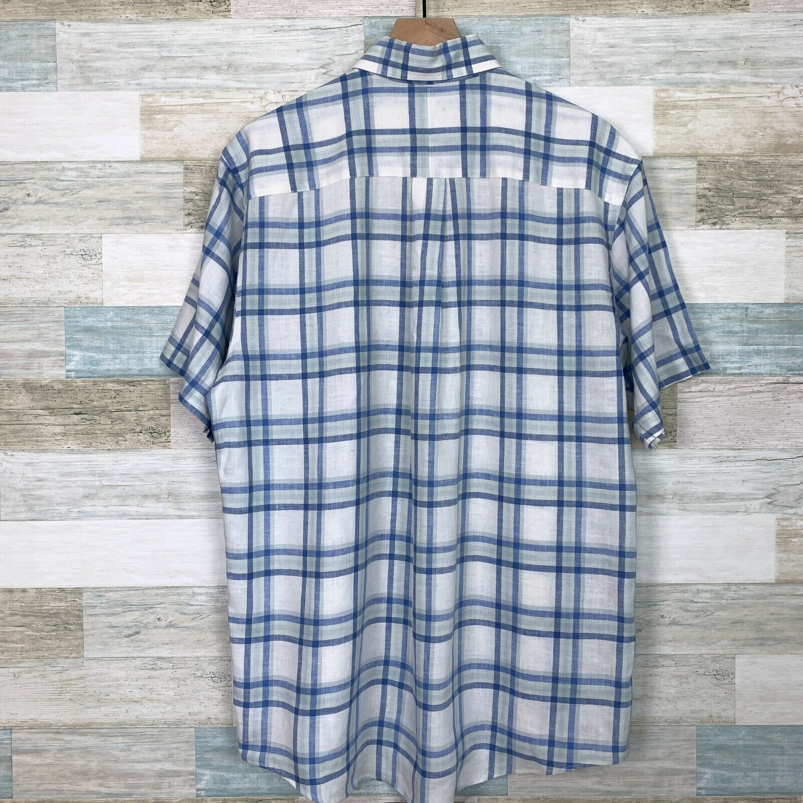 Jos. A. Bank Jos A Bank Travelers Linen Plaid Shirt Blue Button Mens M Size US M / EU 48-50 / 2 - 3 Thumbnail