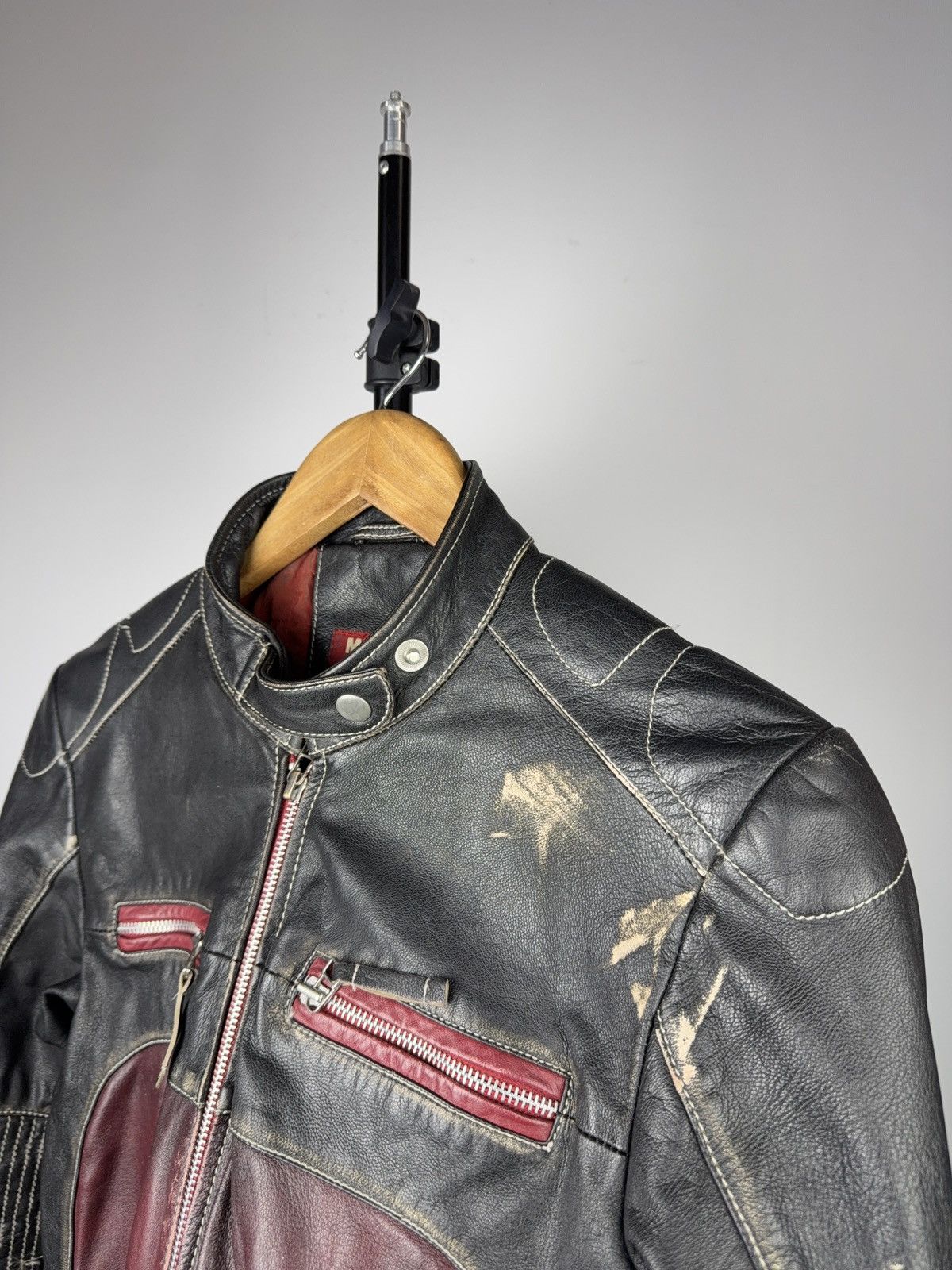 Mustang 00s Mustang Faded Leather Biker Jacket Vintage Racing Moto Size M / US 6-8 / IT 42-44 - 6 Thumbnail