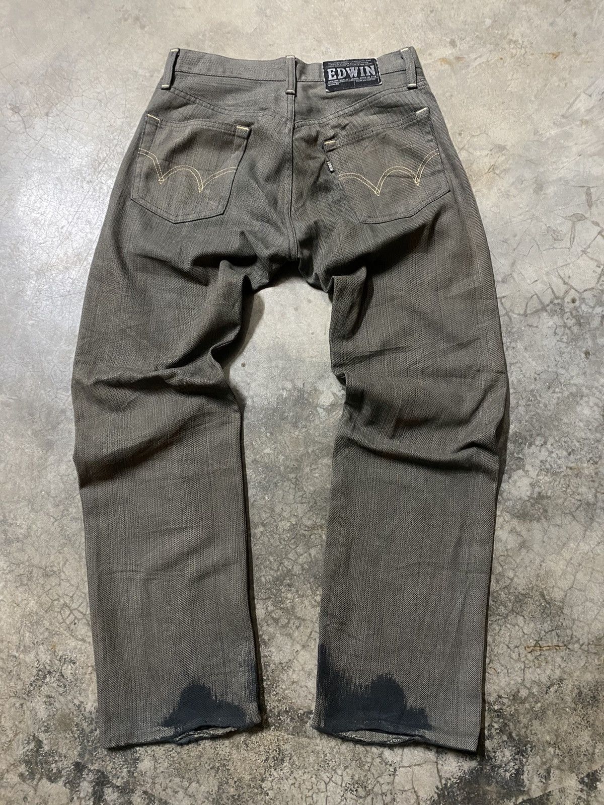 Edwin × Hysteric Glamour × Tornado Mart Baggy Jeans Edwin Grey Fade Pinstripes Distressed Jeans Size US 29 - 10 Thumbnail