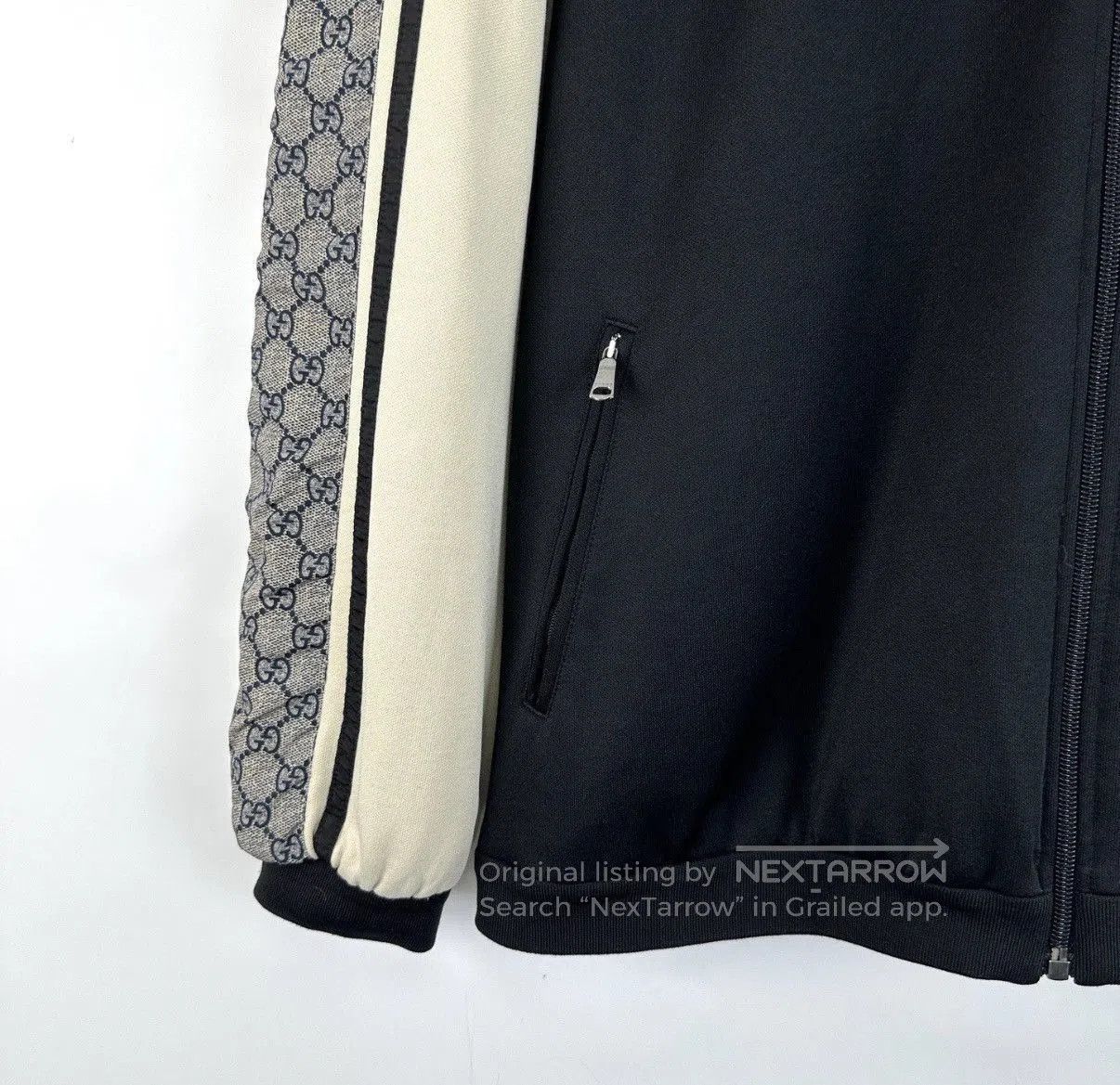 Gucci Black Zip-Up Light Jacket with Patterned Sleeves. Size US M / EU 48-50 / 2 - 5 Thumbnail