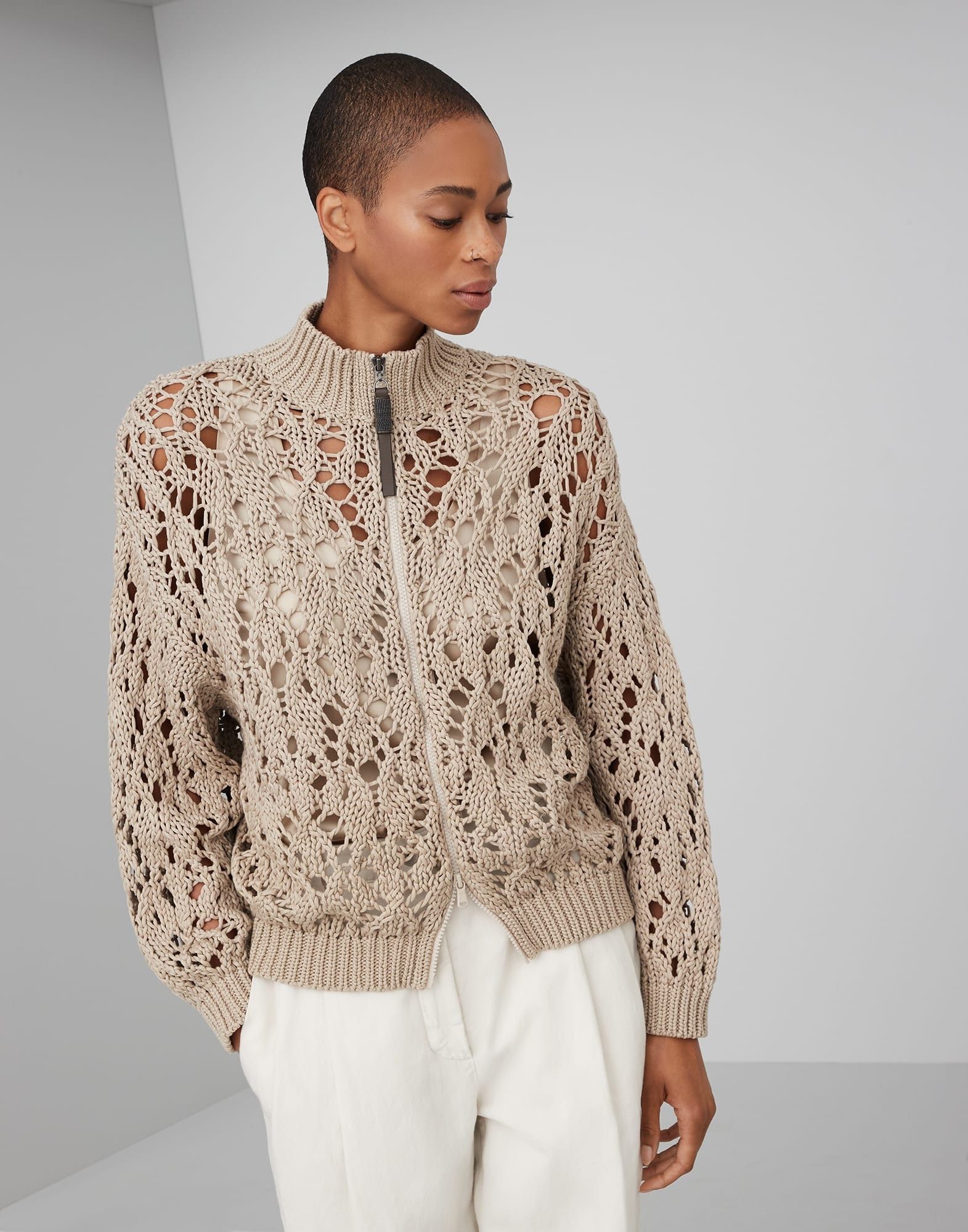 Brunello Cucinelli o1la1rc1a0425 Cardigan in Beige Size XL / US 12-14 / IT 48-50 - 1 Thumbnail