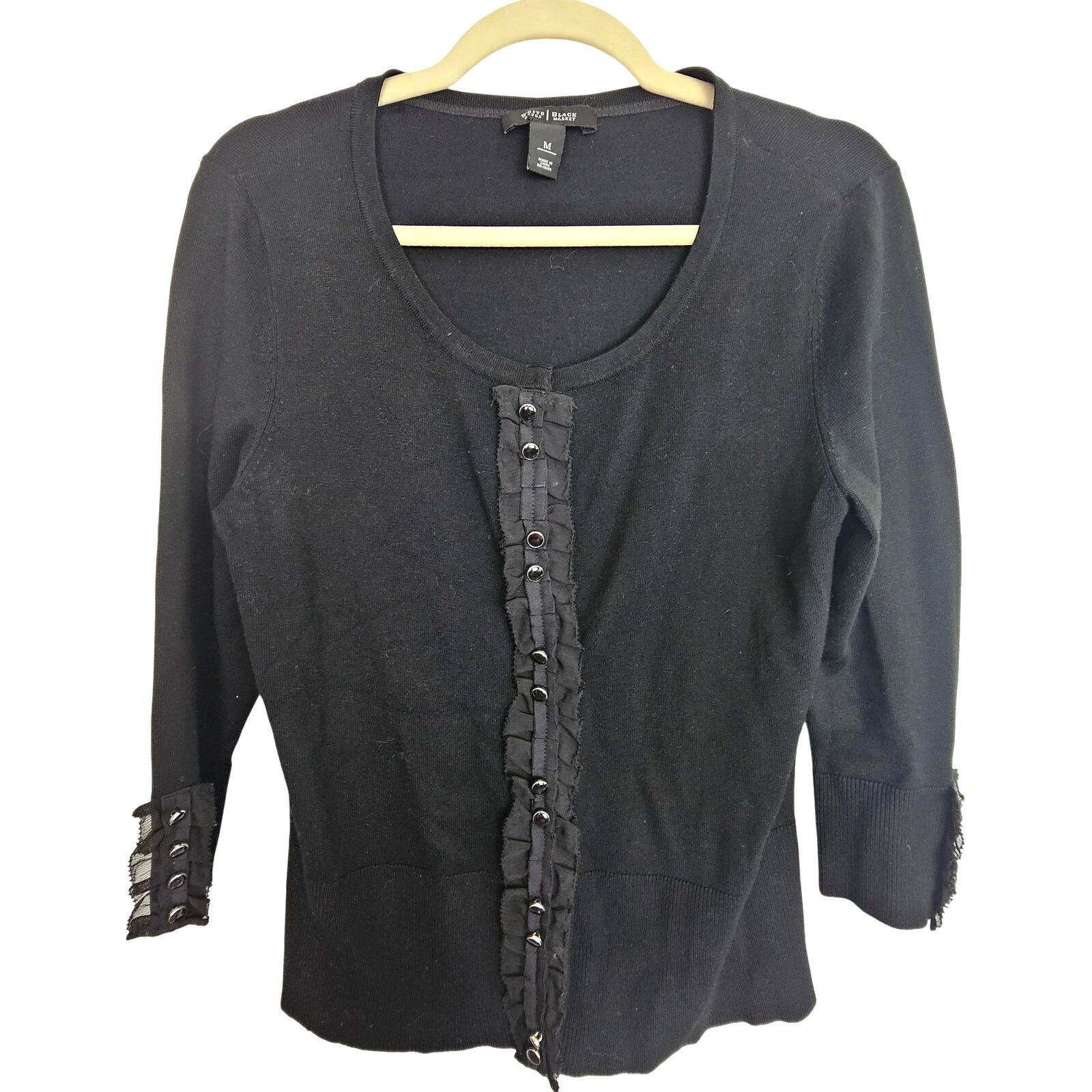 White House Black Market White House Black Market Snap Front Ruffle Cardigan Sweater Size M / US 6-8 / IT 42-44 - 1 Thumbnail