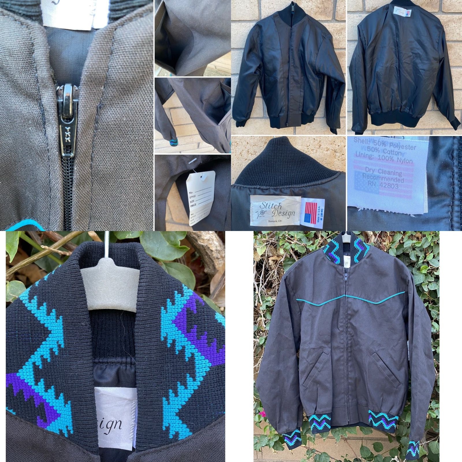 Vintage VINTAGE Stitch Design Jacket Western Cowboy Western Jacket M Mens Black Cotton Blend Zip Bomber Geometric Southwest Pattern 90s ca Sonora Size US M / EU 48-50 / 2 - 9 Thumbnail