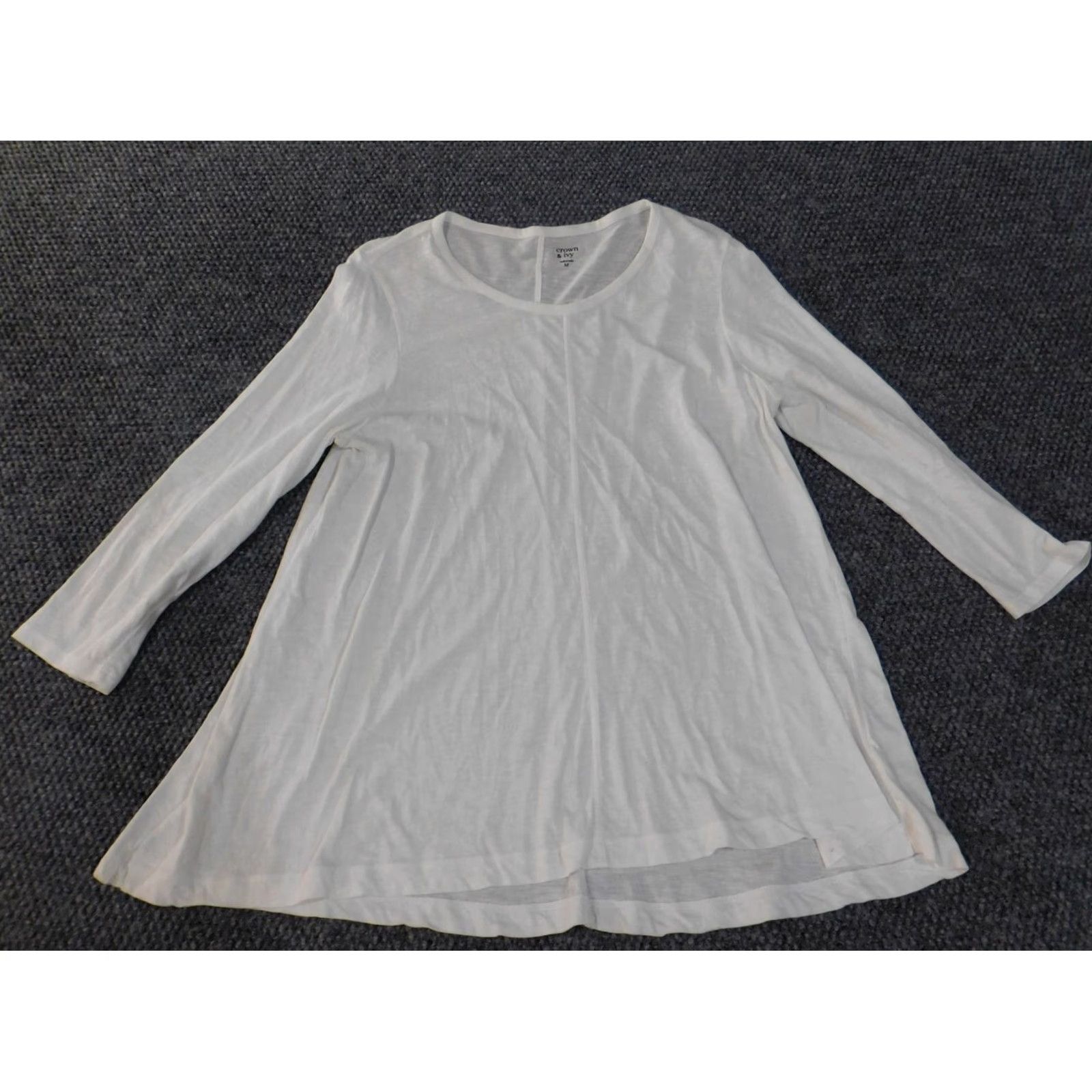 Vintage Crown & Ivy Blouse Shirt Women Medium White Round Neck Cotton Rayon Pullover Casual Fit Regular Stretch Classic Size M / US 6-8 / IT 42-44 - 2 Thumbnail