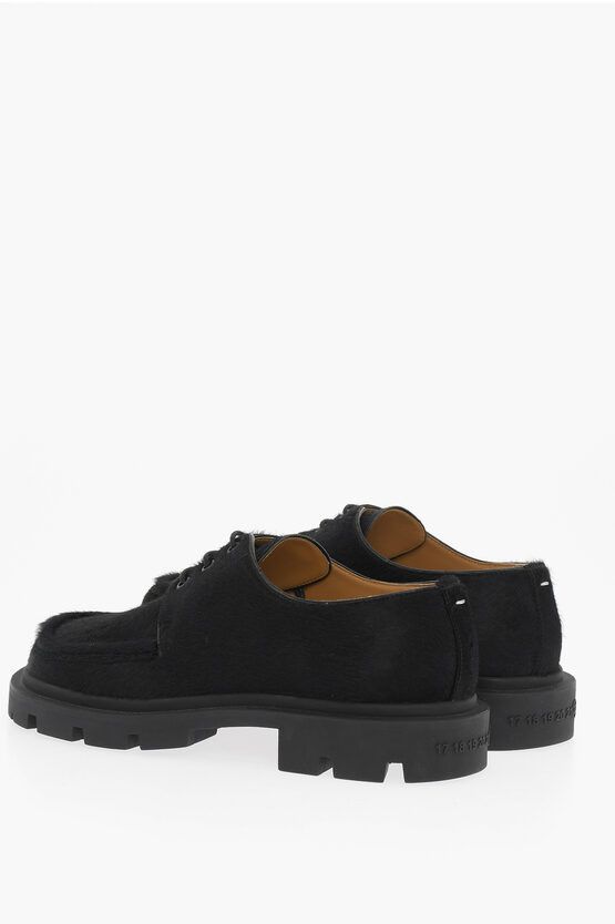 image of Maison Margiela Mm22 Solid Color Ponyskin Derby Shoes in Black, Men's (Size 13)