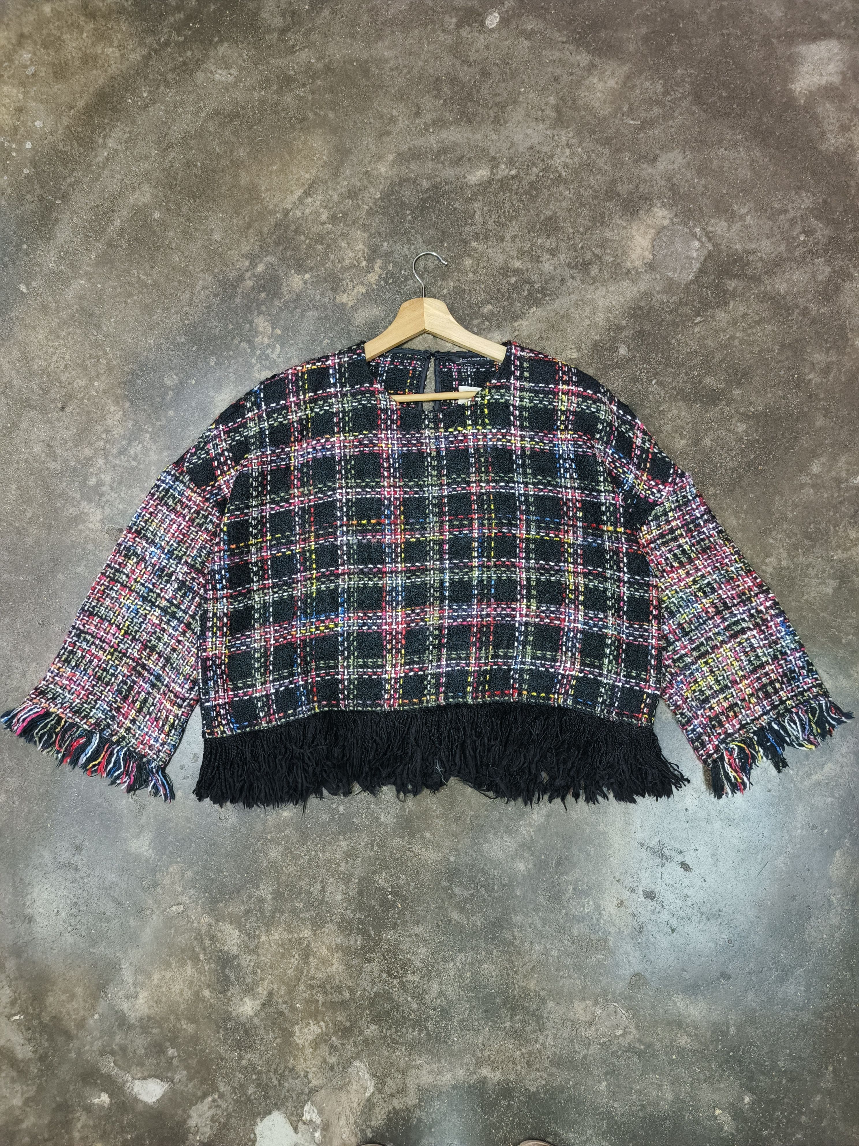 Zara Zara Tweed Textured Fringe Oversized Sweater Blouse Size L / US 10 / IT 46 - 1 Thumbnail
