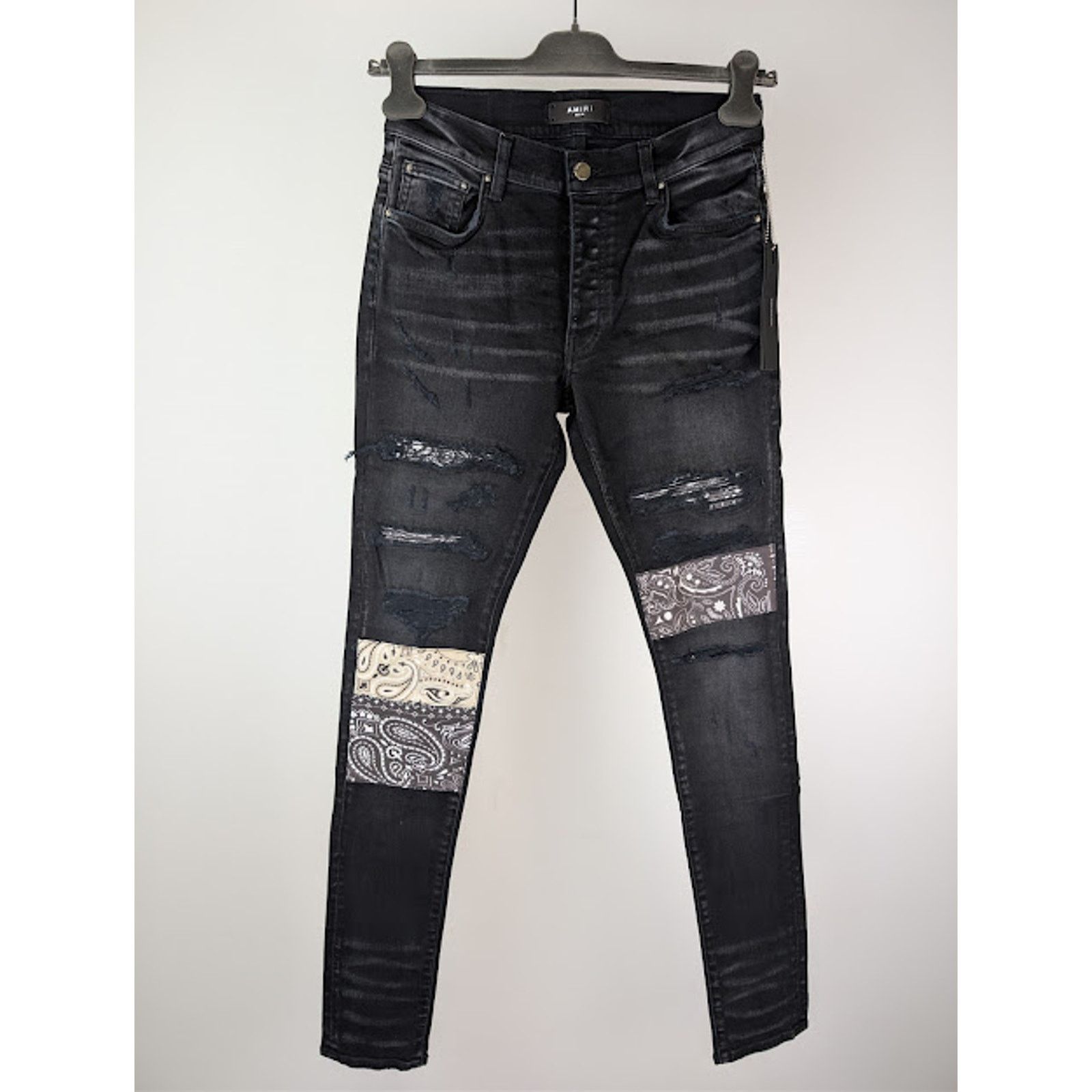 Amiri o1rshd1 Vintage Bandana Artpatch Skinny Denim Jeans Black Size US 36 / EU 52 - 10 Thumbnail