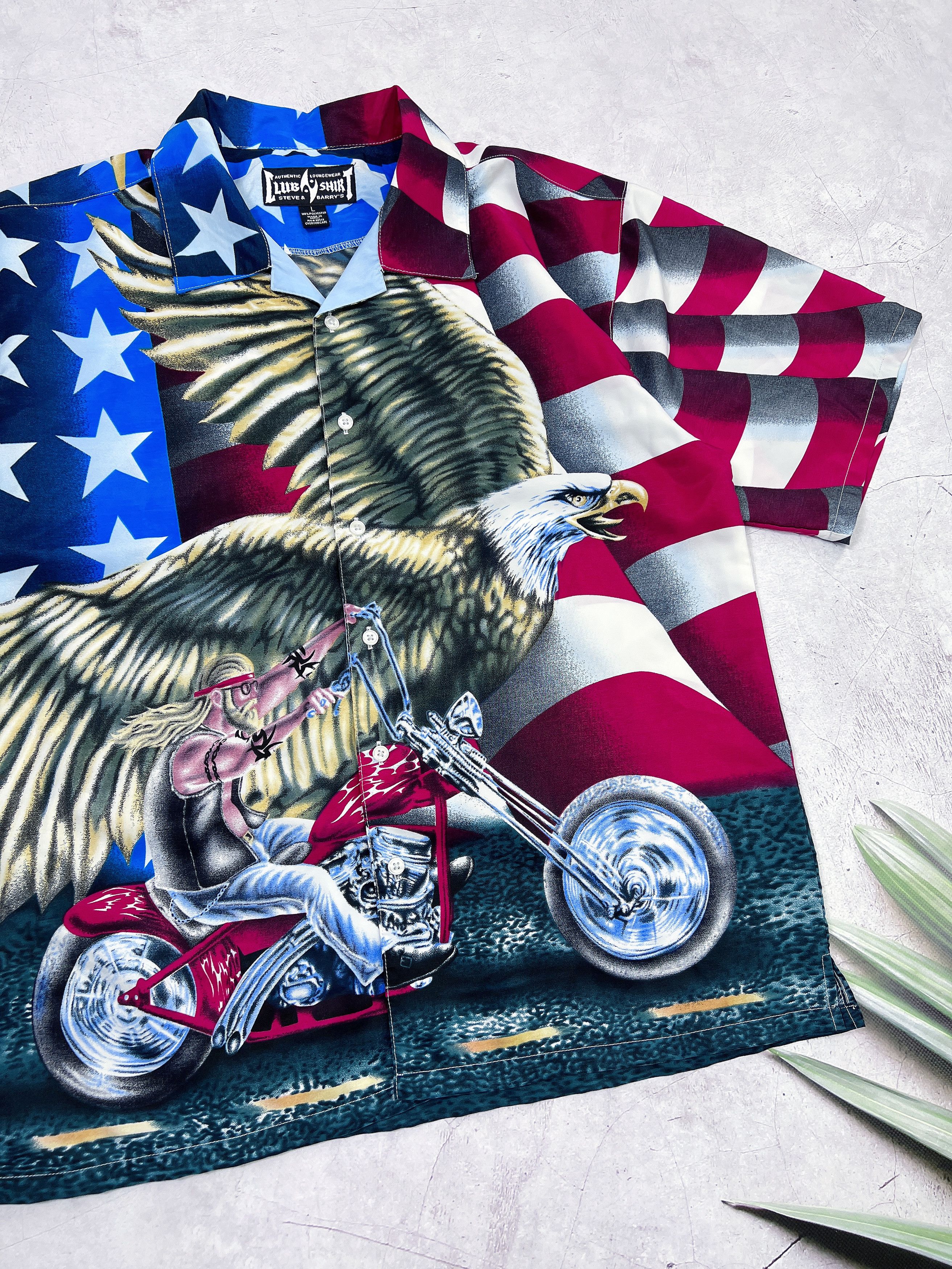 Steve And Barrys Steve and Barry's Club Shirt USA Flag & Motorcycle & Eagle Size US L / EU 52-54 / 3 - 5 Thumbnail