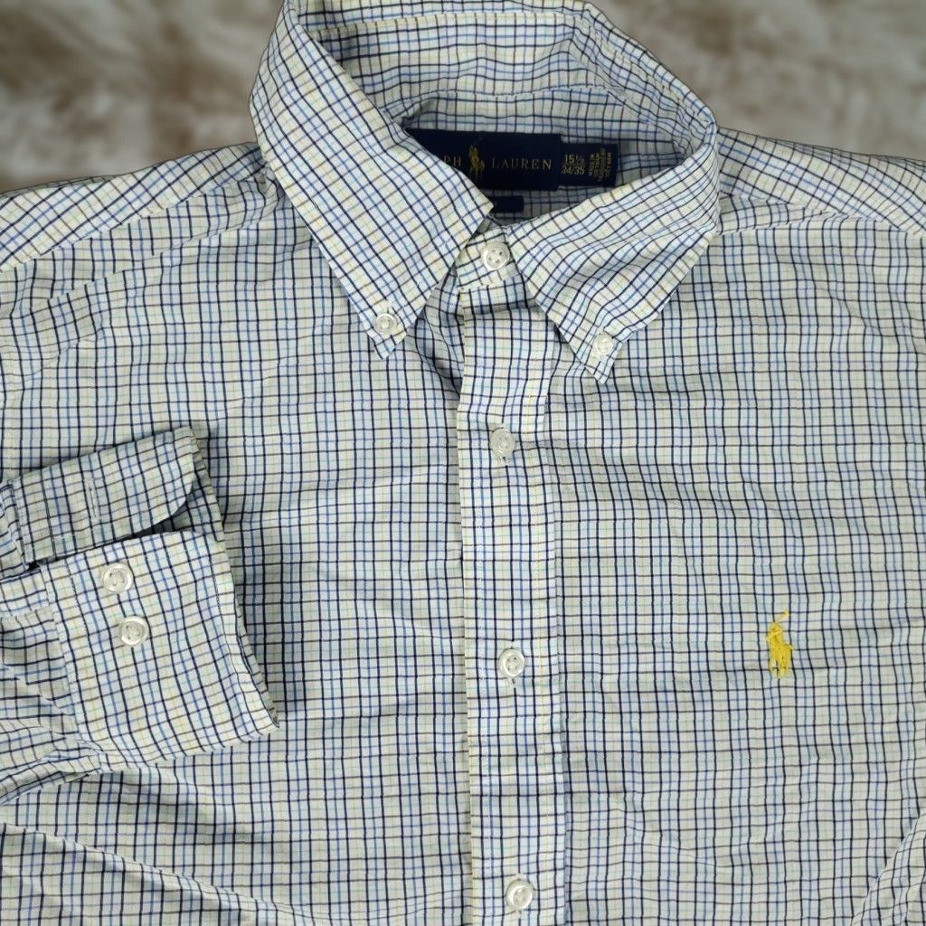 Ralph Lauren Ralph Lauren Men's Shirt Slim Fit Blue Yellow Plaid Long Sleeve Button-Up Cotton Size 40R - 1 Thumbnail
