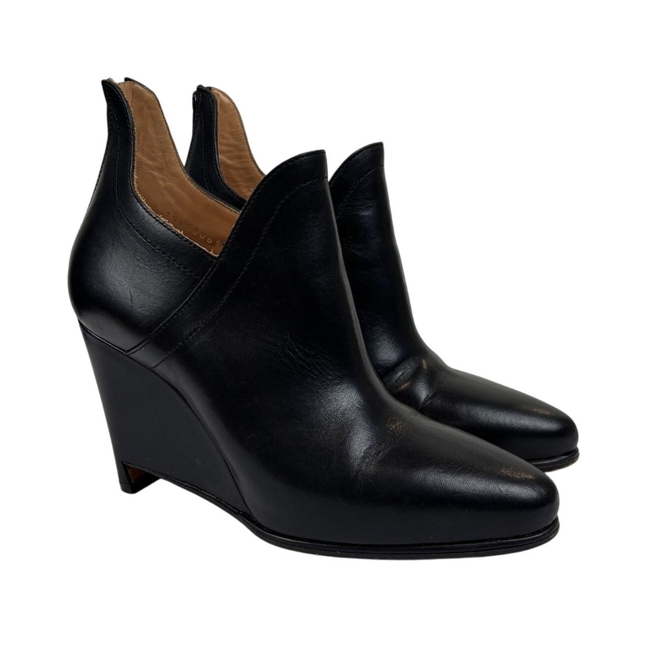 Maison Margiela MM22 Leather Pointed Toe Wedge Booties