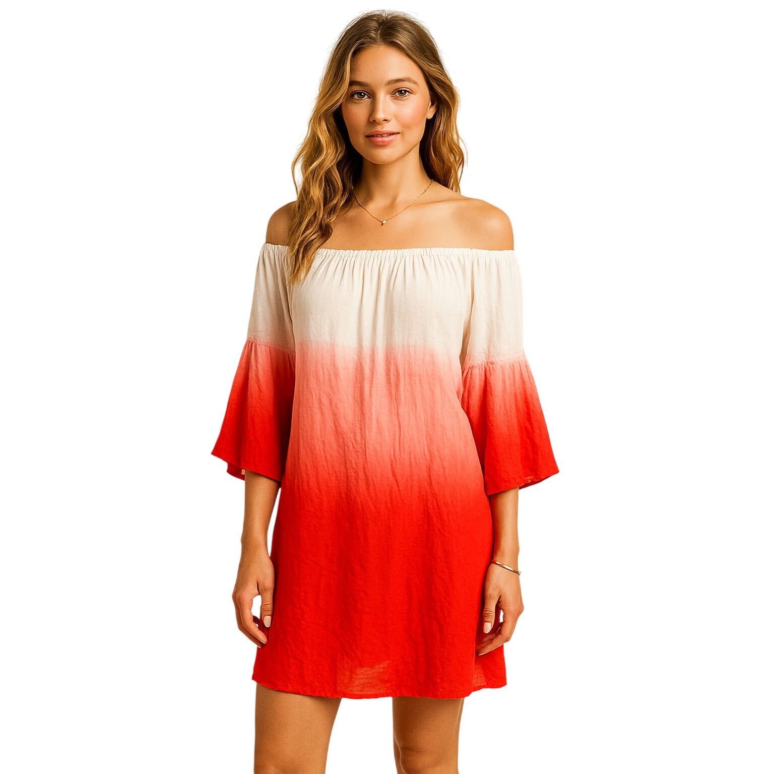 Other 7 Islands XL Dip Dye Red White Rayon Tunic Dress India Boho Size XL / US 12-14 / IT 48-50 - 1 Thumbnail