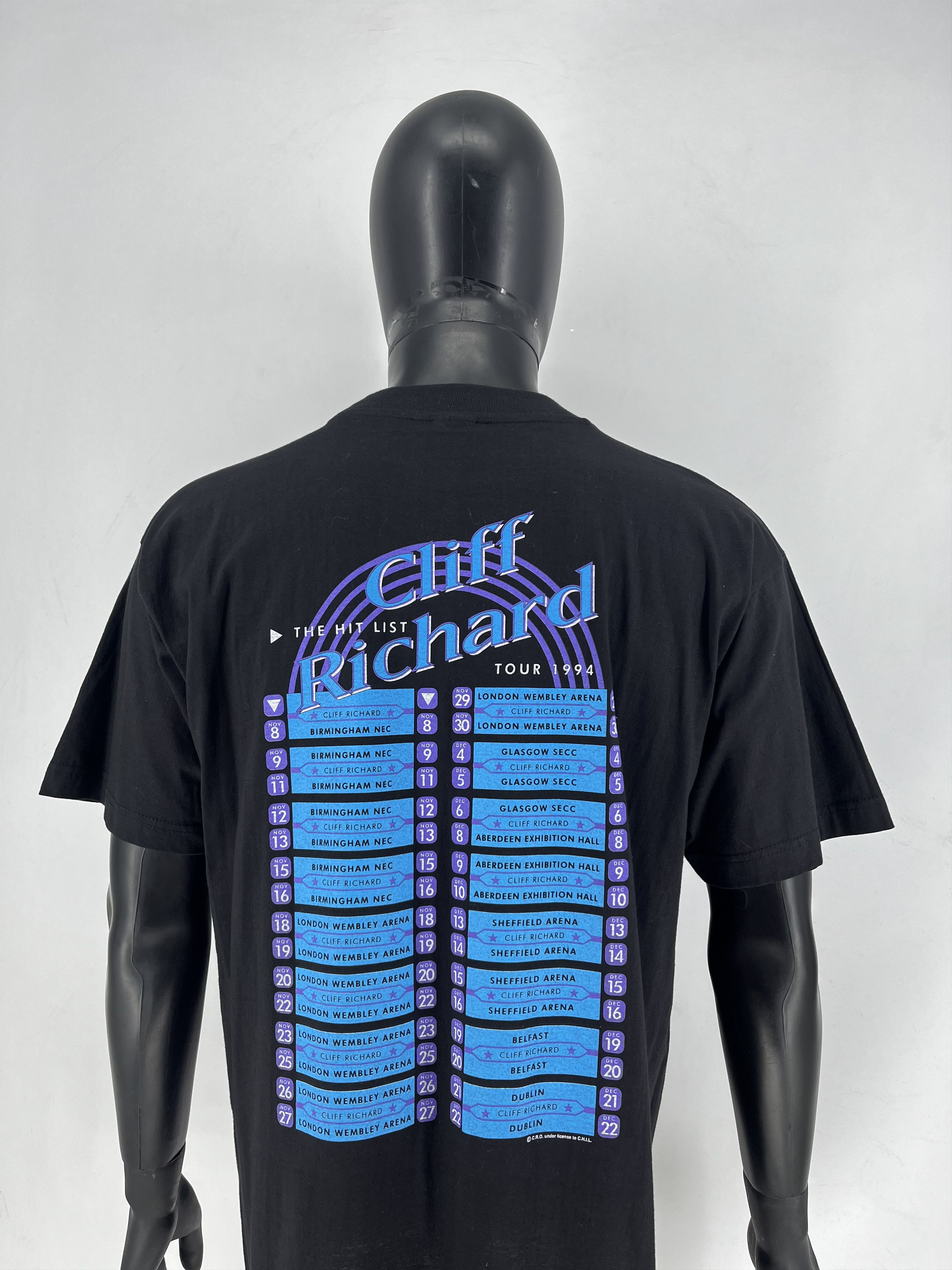 Band Tees Cliff Richard Tour 1994 Hit List Graphic Print Black Mens Size US L / EU 52-54 / 3 - 11 Thumbnail