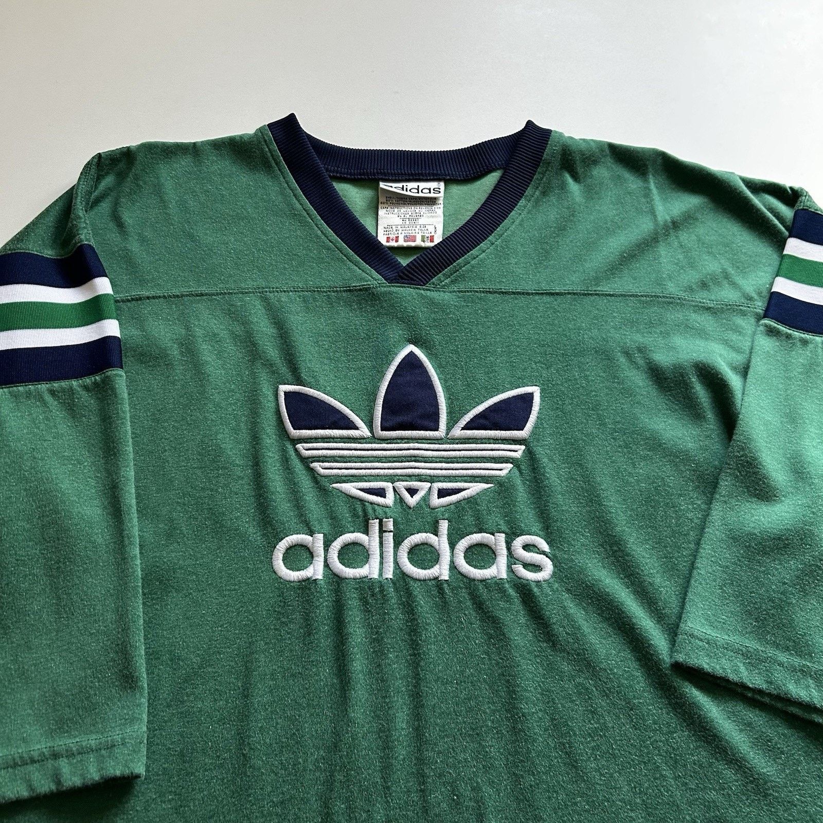 Adidas Vintage 90s Adidas Shirt Large Trefoil 3/4 Long Sleeve Rare Size US L / EU 52-54 / 3 - 2 Thumbnail
