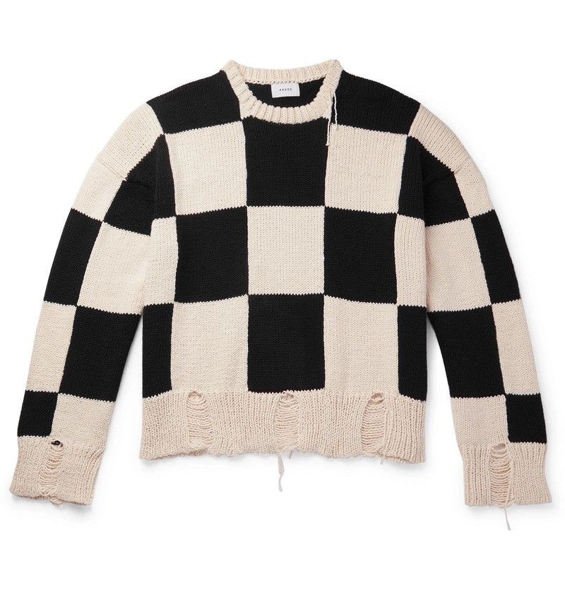 Rhude Rhude - Distressed Checked Cotton Sweater - Multi Size US L / EU 52-54 / 3 - 1 Thumbnail