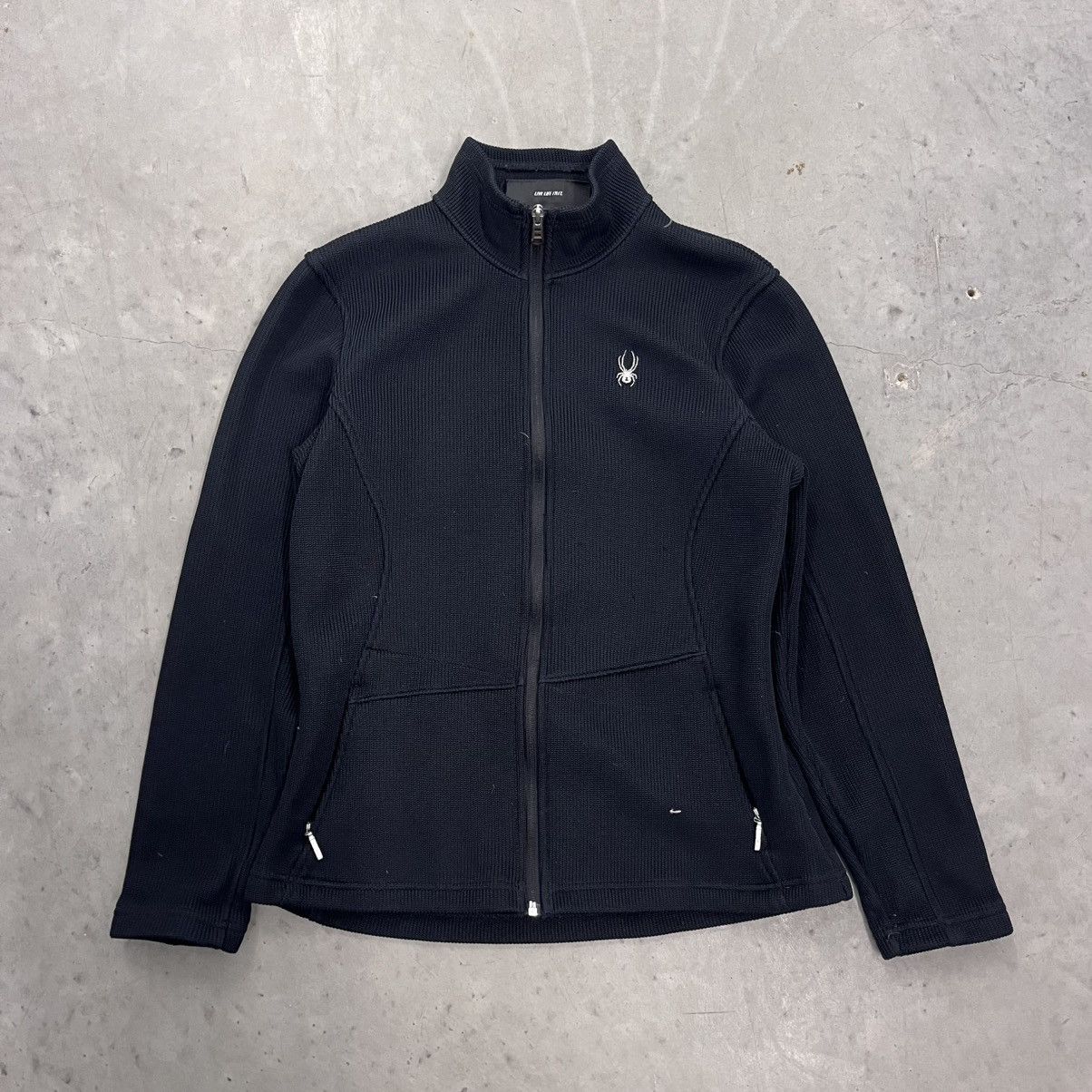 Y2K Spyder Knit Tech Wear Zip Up Black And Silver Rare XL