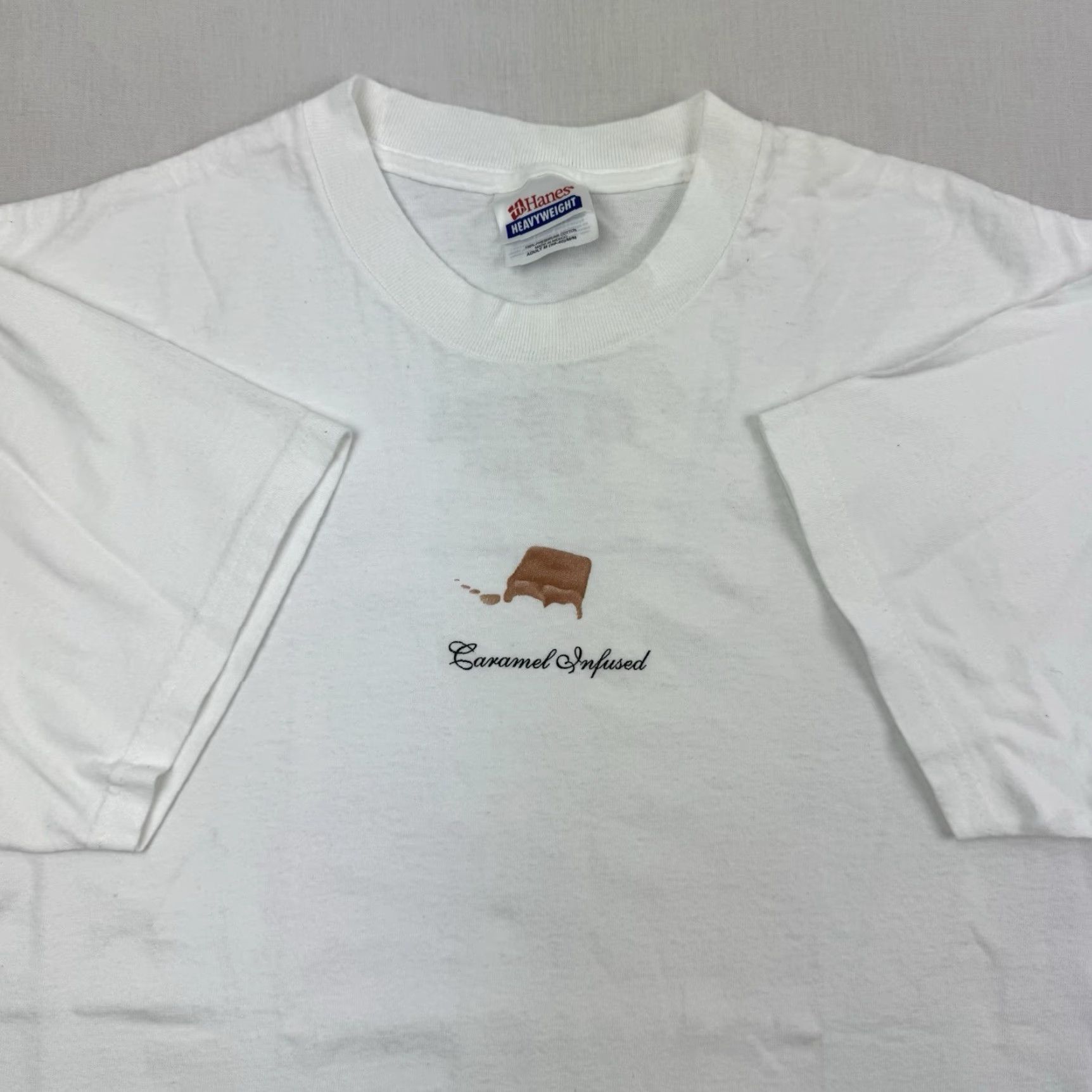 Hanes VINTAGE Hanes T-Shirt Adult Medium White Crew Neck Short Sleeve 90s Y2K Promotion Vodka Caramel Infused Vodka Vintage Promotional T Shirt Mens Size US M / EU 48-50 / 2 - 2 Thumbnail